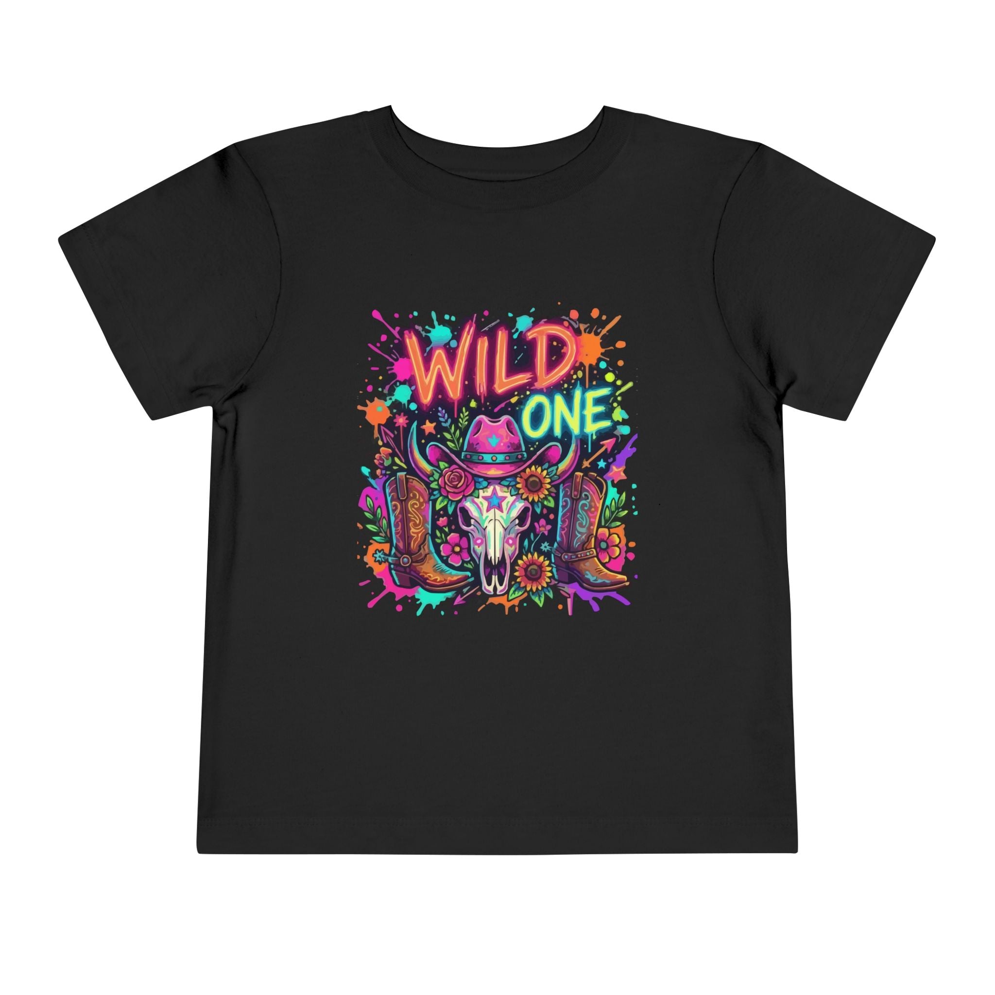 Wild One Toddler Tee – Neon Cow Skull Birthday Shirt