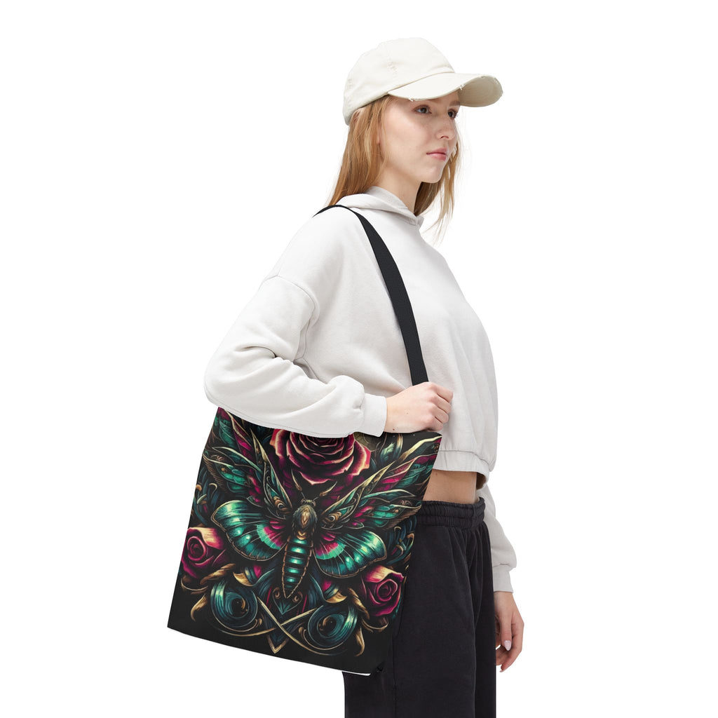 Moth & Rose All-Over-Print Tote Bag — Gothic Floral Boho Market Tote