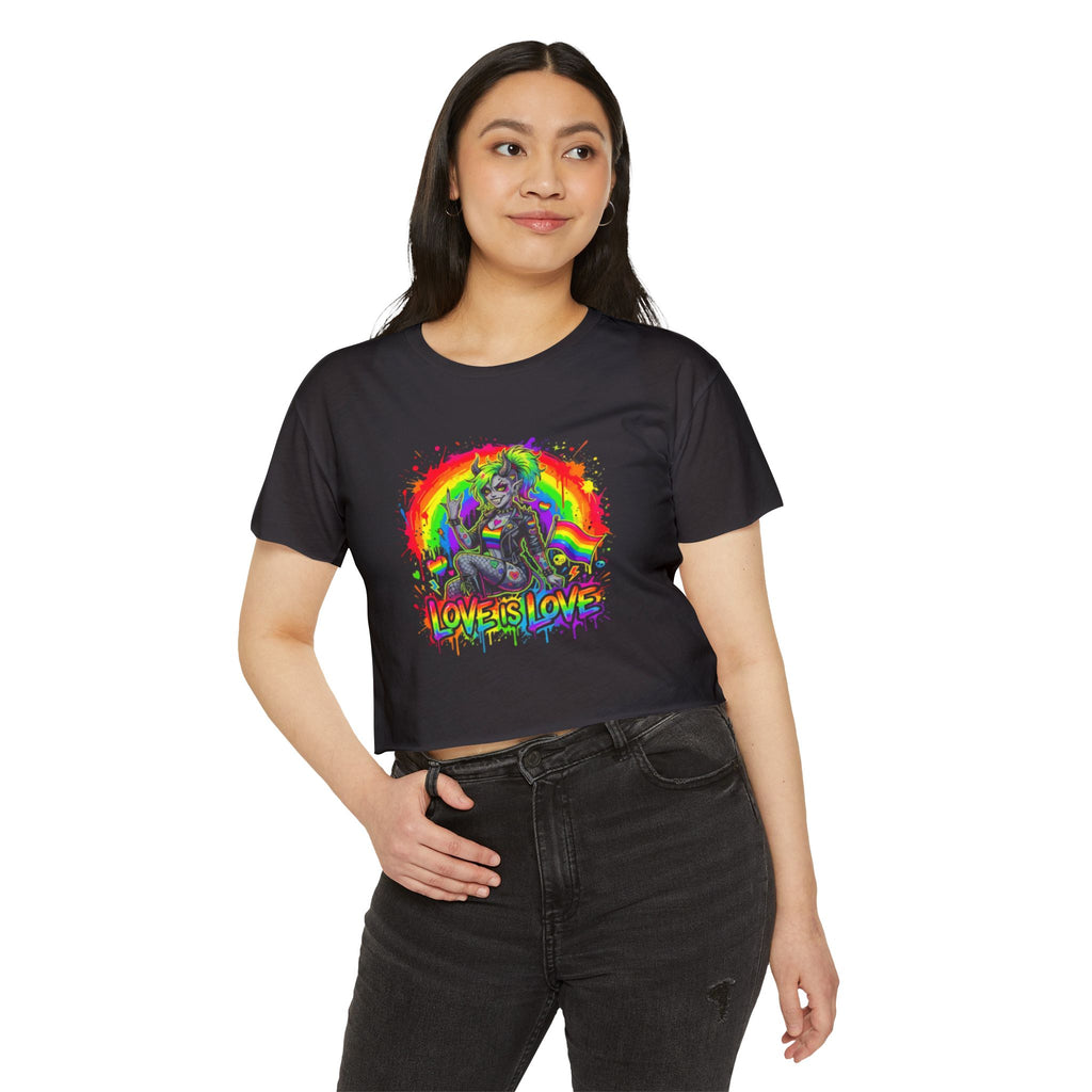 Pride Festival Crop Top — Rainbow "Love Is Love" Graphic