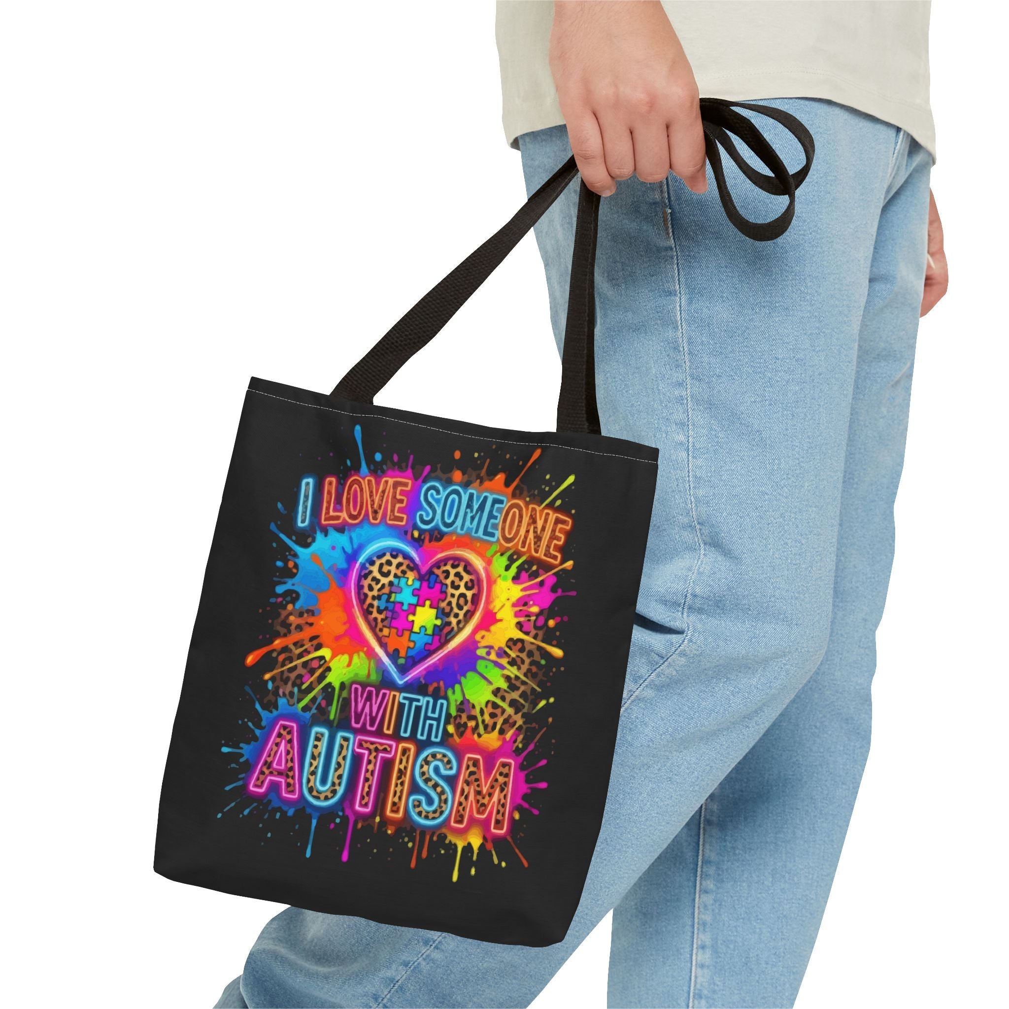 Autism Awareness Tote Bag – "I Love Someone With Autism" Colorful Heart Design