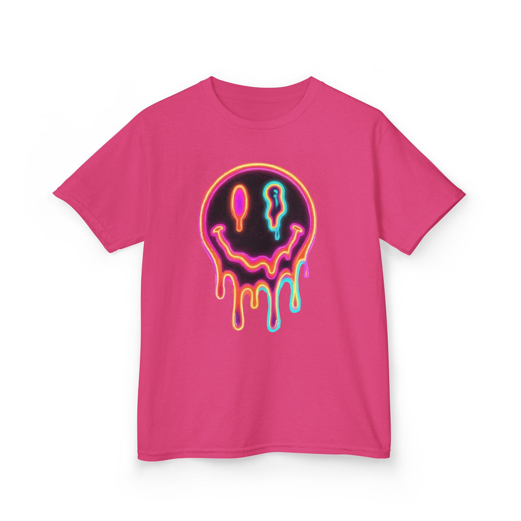 Kids Neon Drip Smiley T-Shirt — Colorful Melting Emoji Tee for Boys & Girls