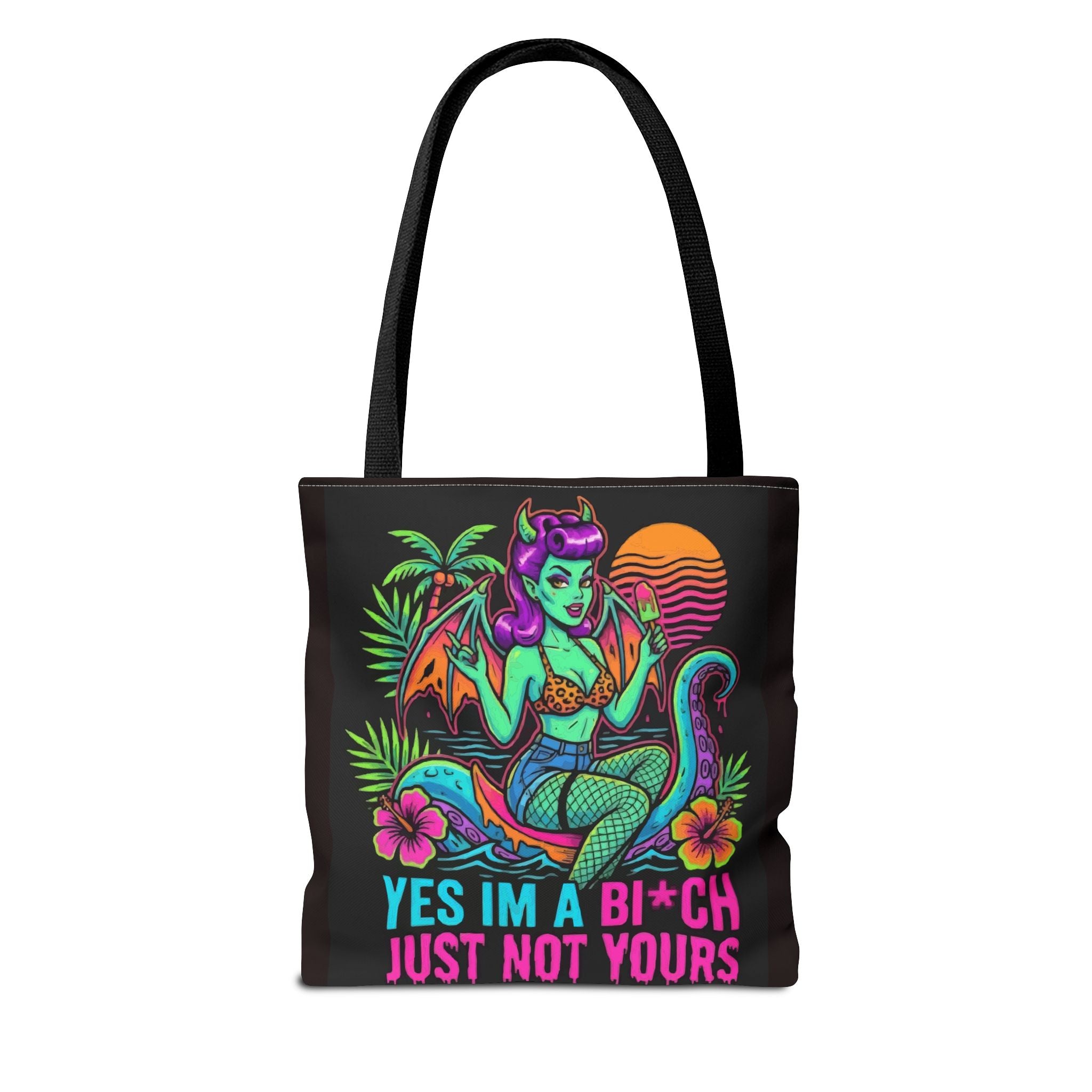 Yes I'm a Bi*ch Tote Bag — Retro Devil Girl LGBTQ+ Pride Beach Tote