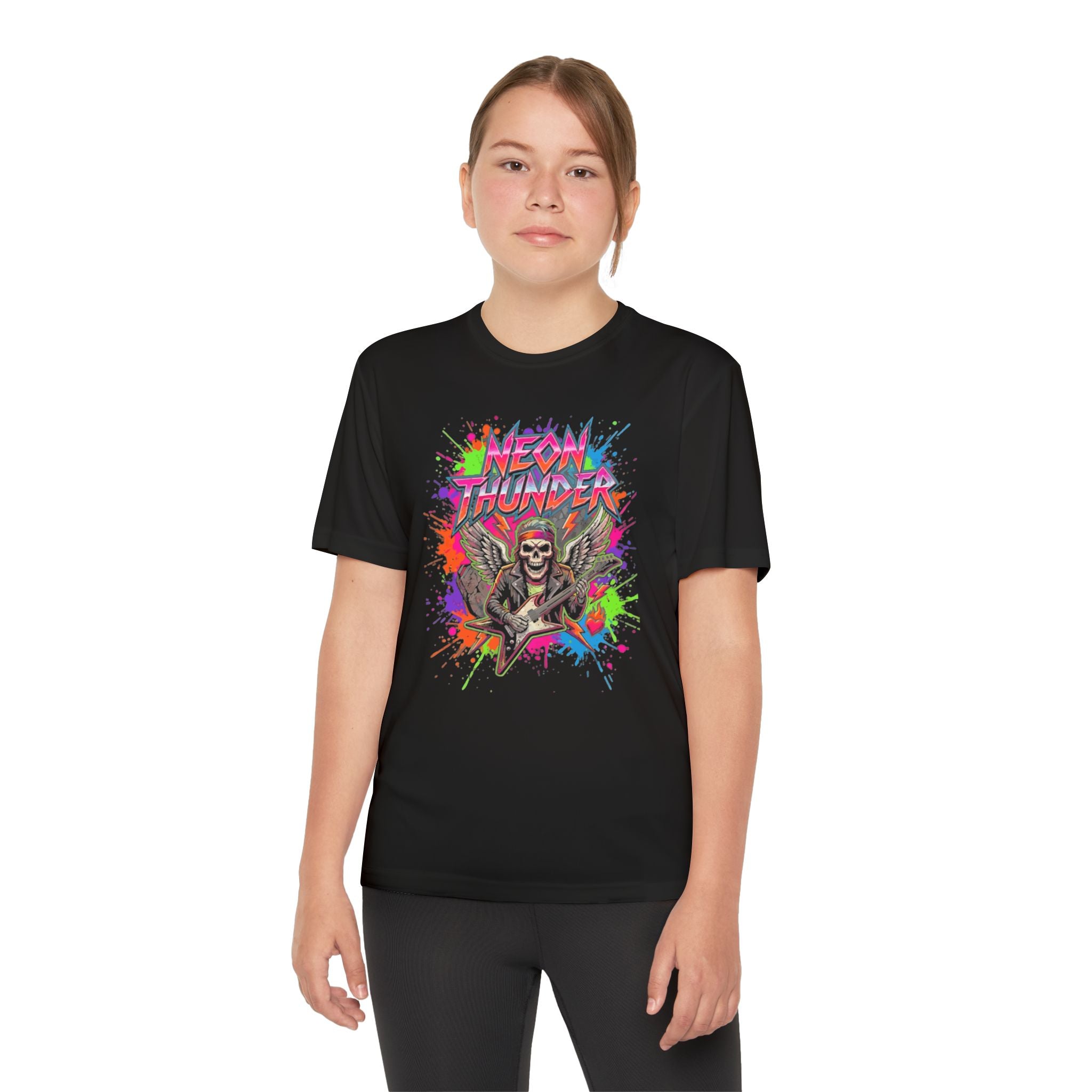 Neon Thrash Youth Tee — Skull Guitar Rocker Graphic T-Shirt