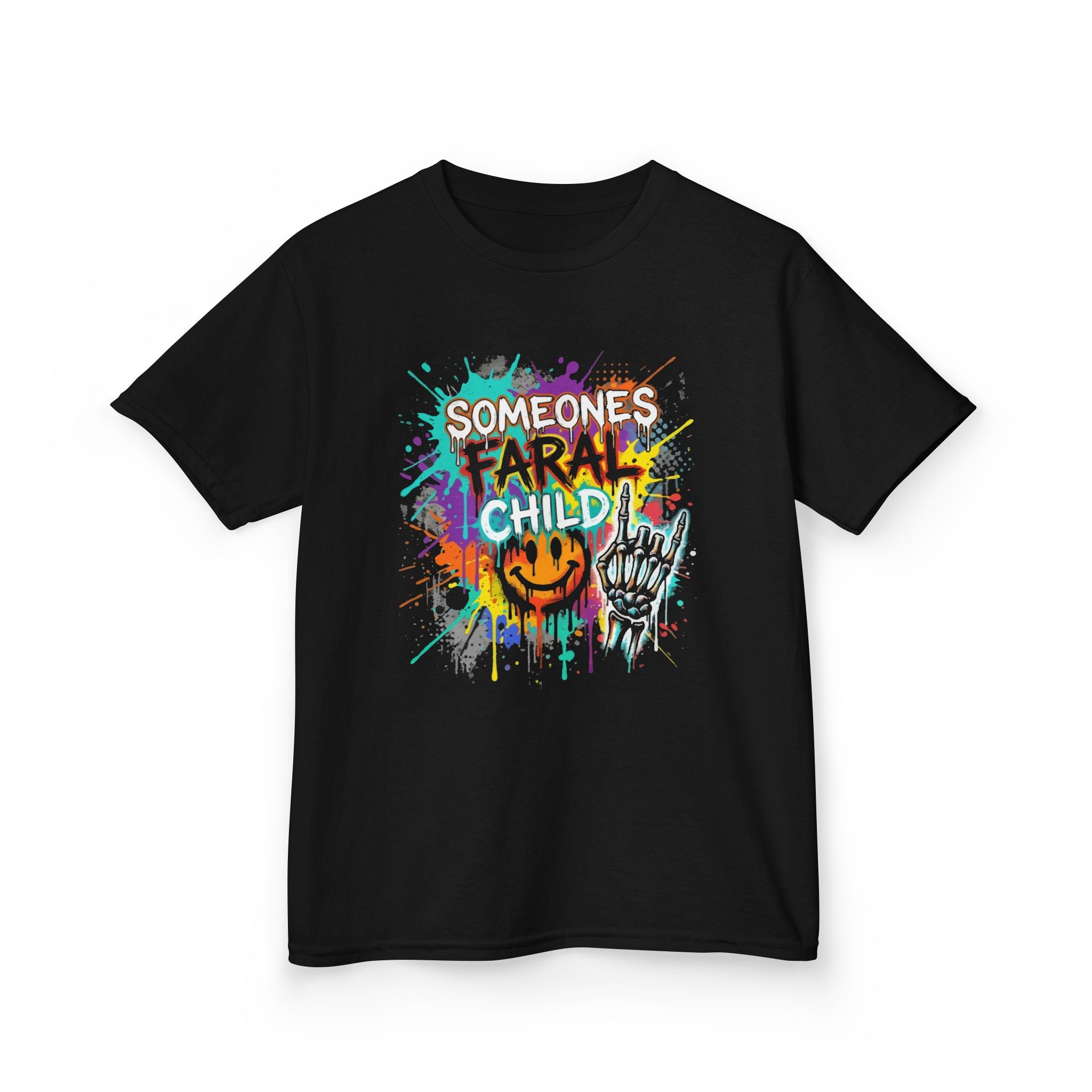 Kids T-Shirt — "Someone's A Frail Child" Colorful Halloween Skull Graphic