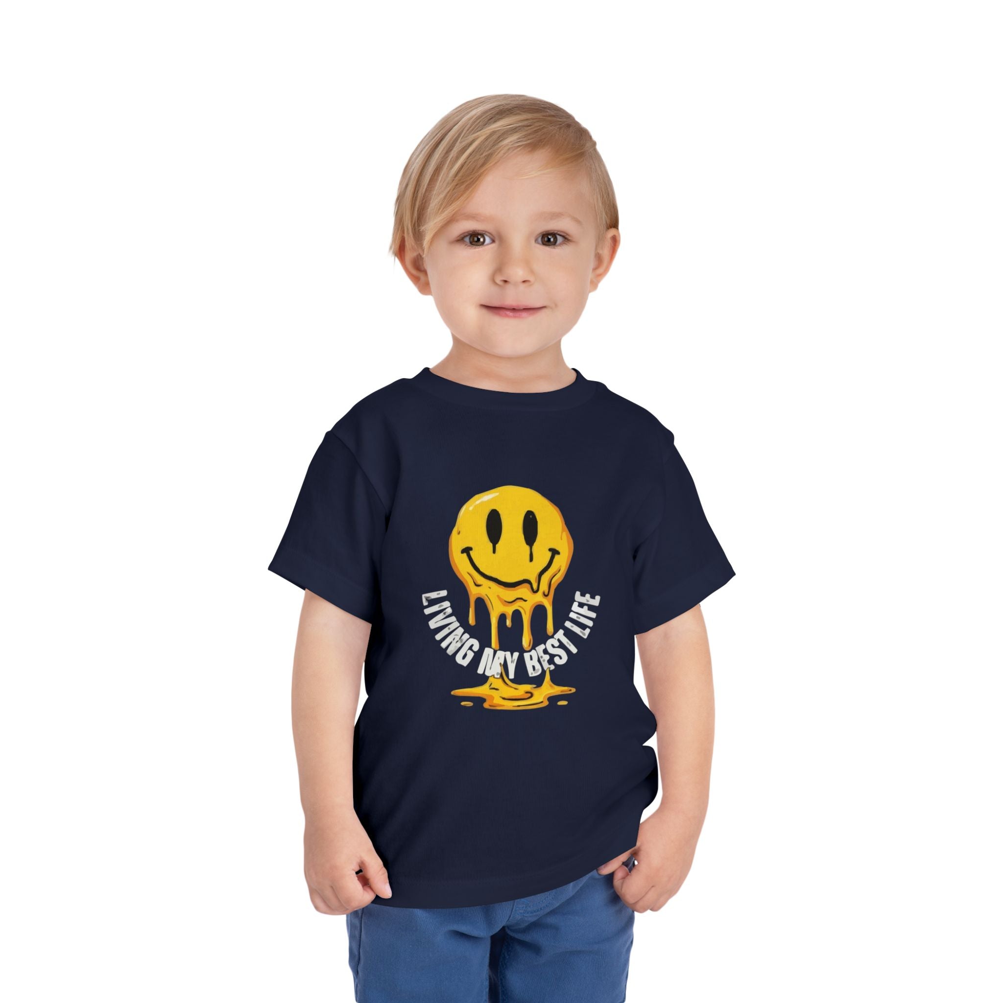 Toddler Tee — "Living My Best Life" Melted Smiley Graphic