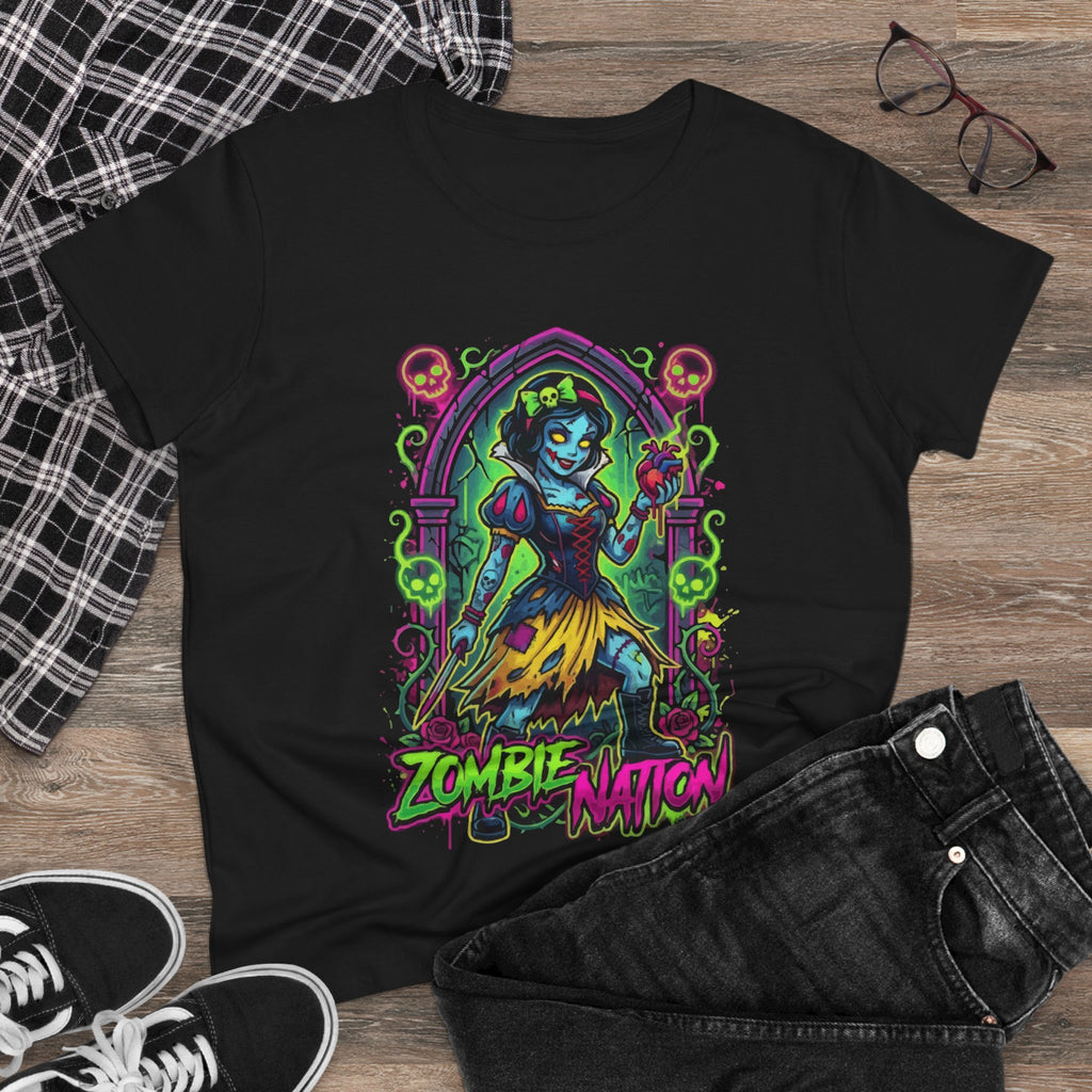Zombie Nation Women's Tee – Neon Retro Zombie Girl Graphic Shirt