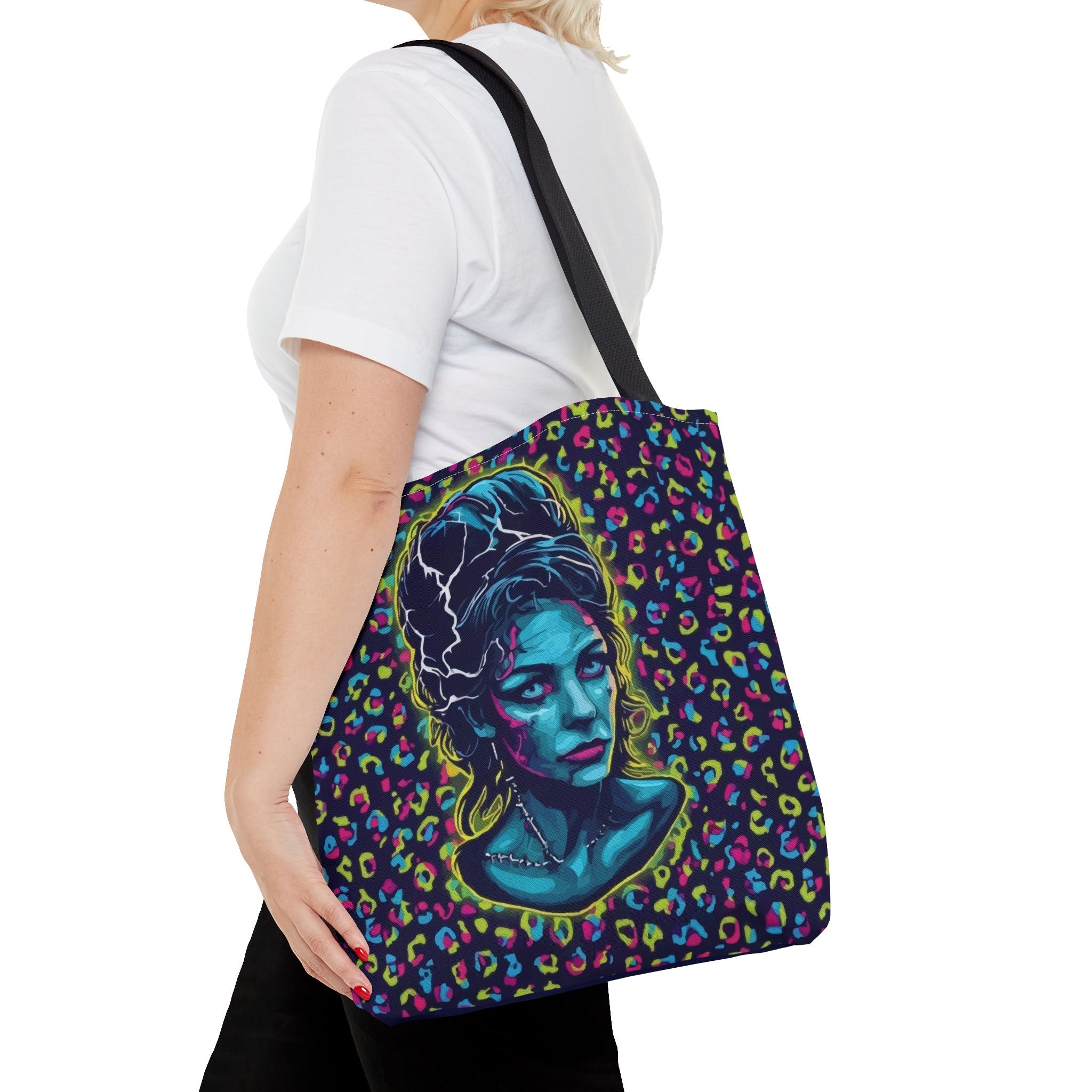 Neon Bride of Frankenstein Tote Bag - Retro Pop Art All-Over Print