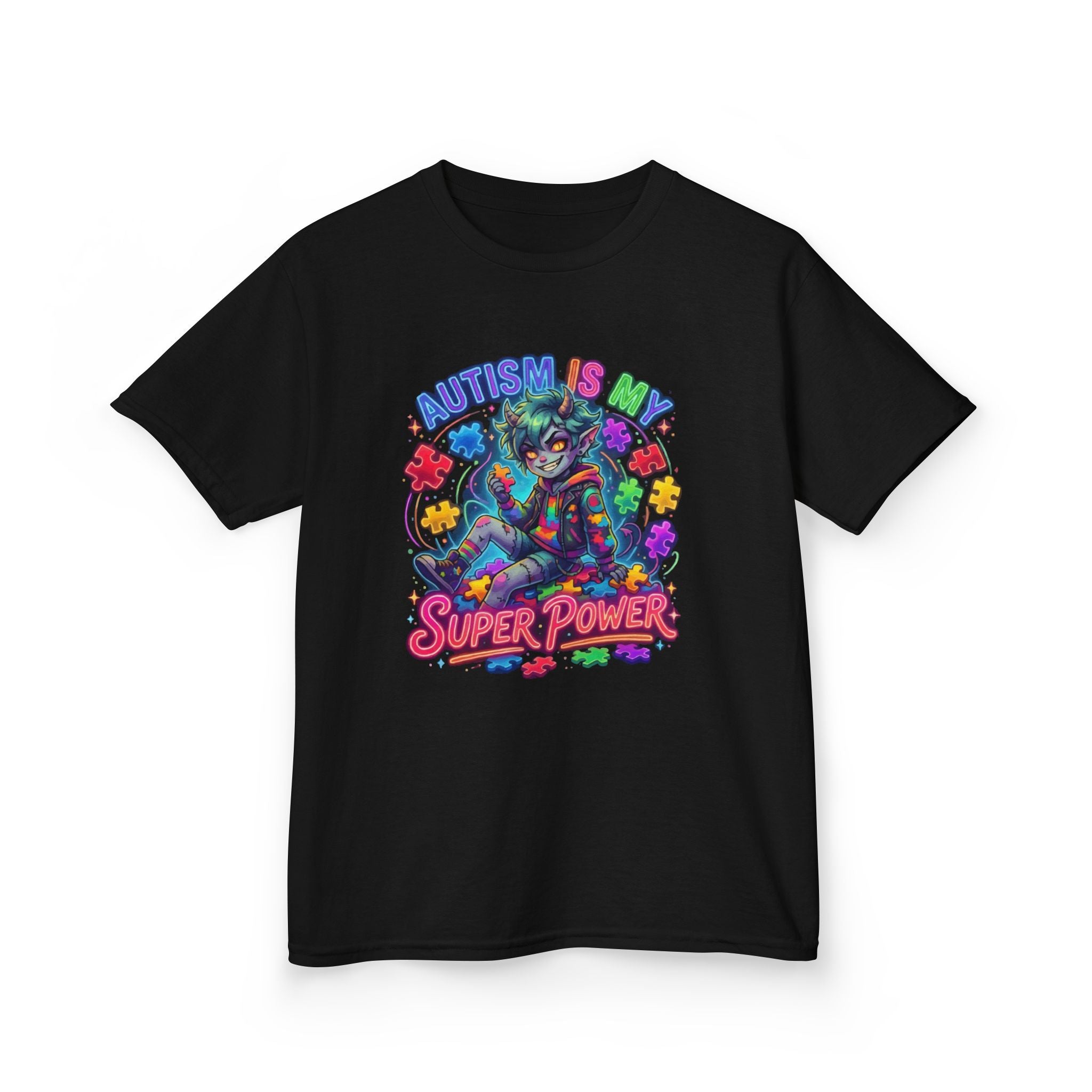 Kids Tee — "Autism Is My Super Power" Colorful Puzzle Hero Shirt