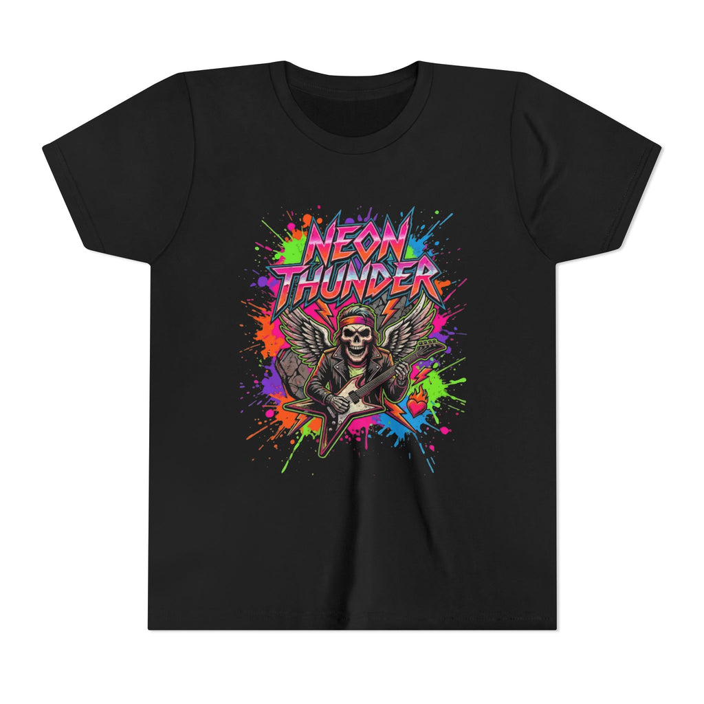 Neon Thunder Youth Tee - Colorful Skull Guitar Rock Graphic
