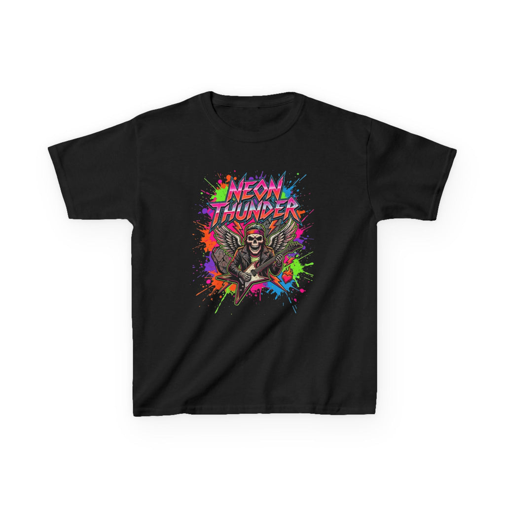 Kids T-Shirt — "Neon Thunder" Skull Guitar Graphic Tee