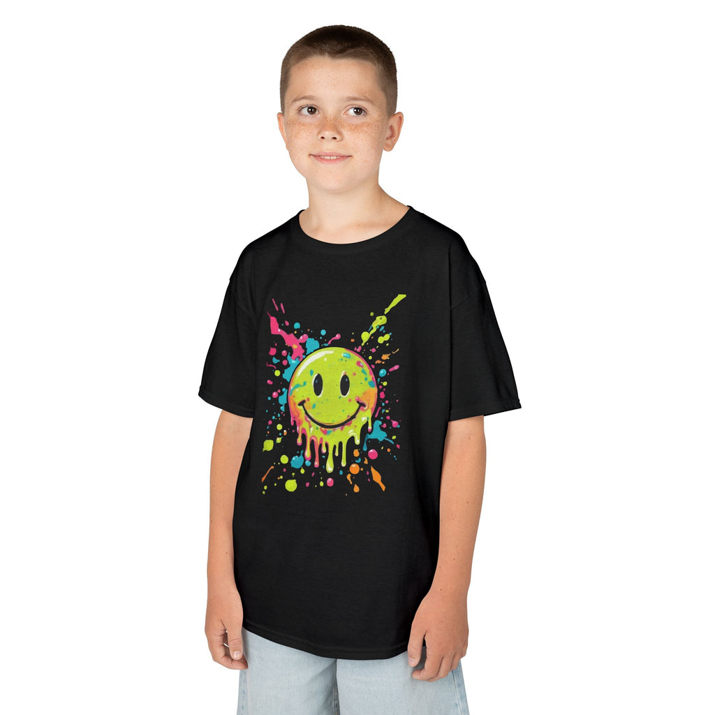 Kids Tee — Neon Drip Smiley Face Paint Splash