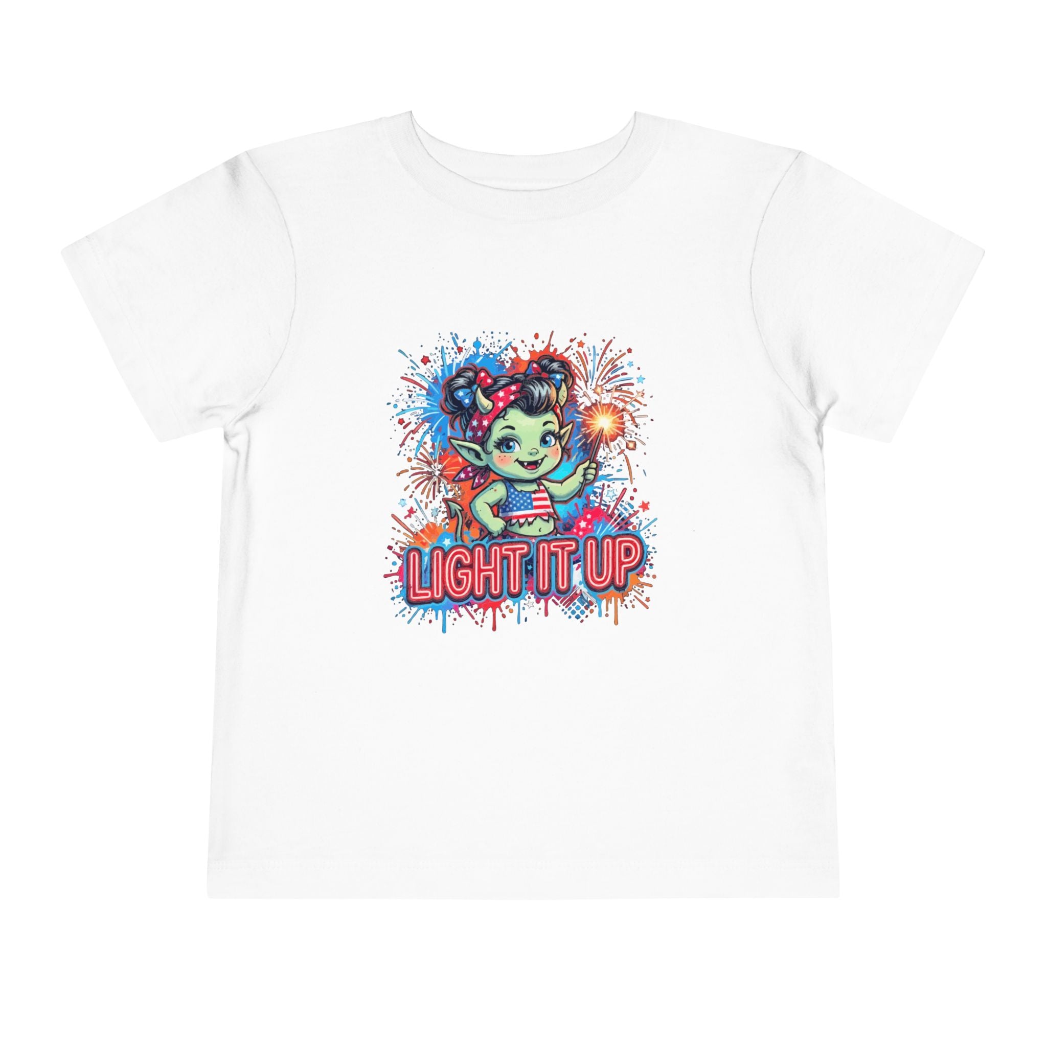 Toddler Tee — Cute Firework Monster "Light It Up" Graphic Shirt