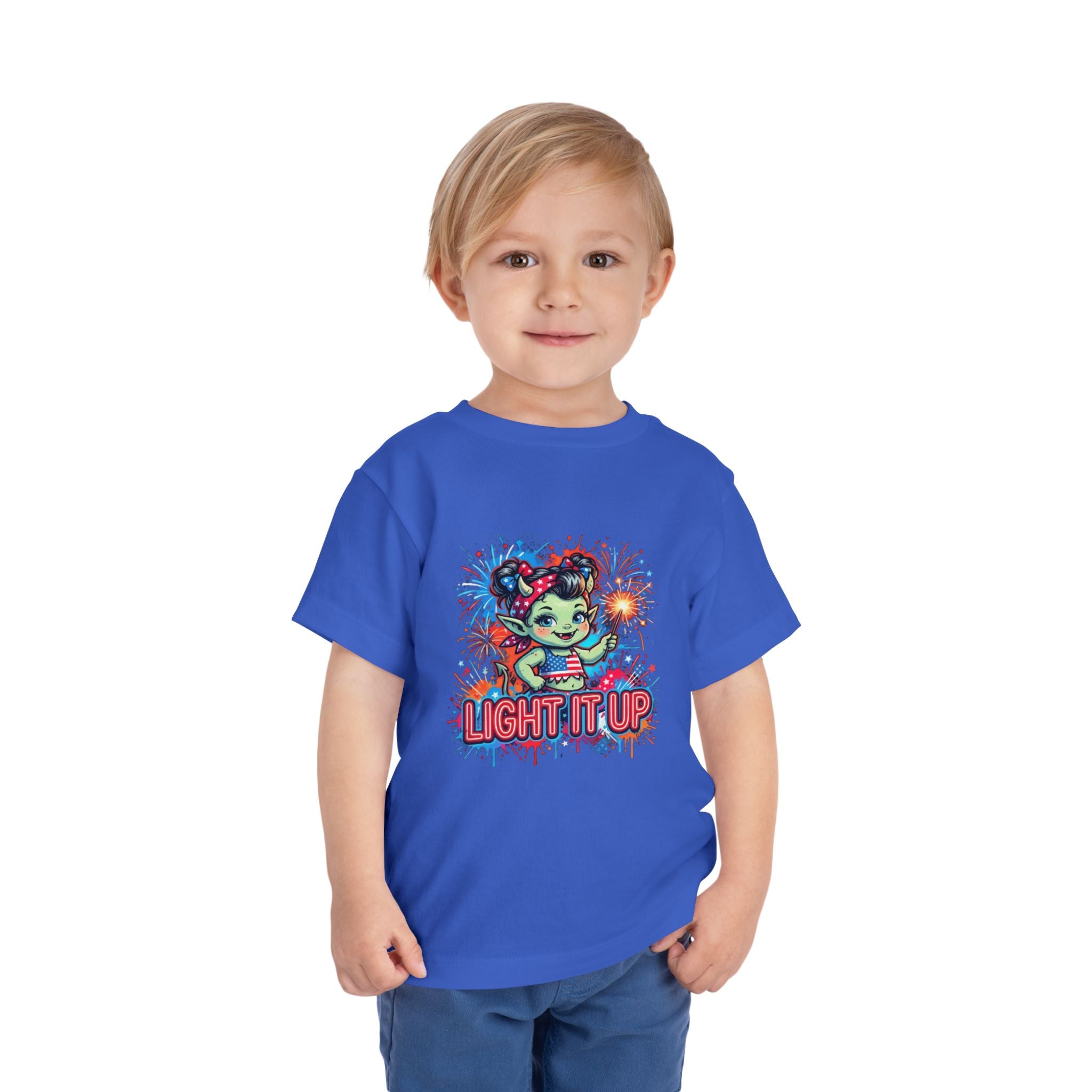 Toddler Tee — Cute Firework Monster "Light It Up" Graphic Shirt