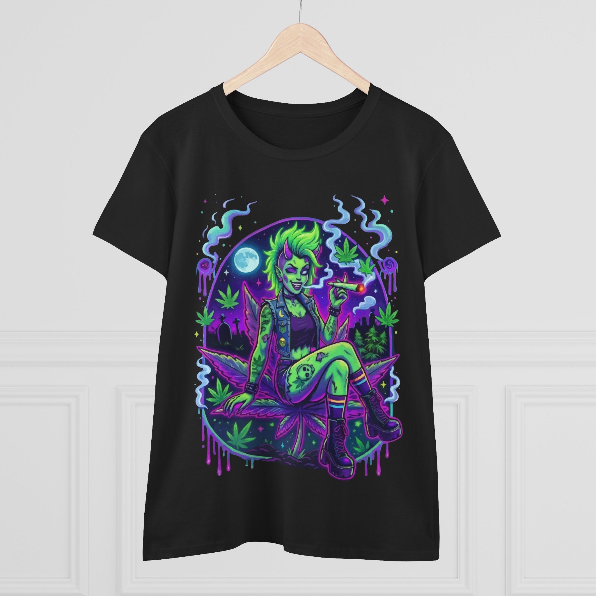 Punk Tee — Neon Goth Girl Smoking Top