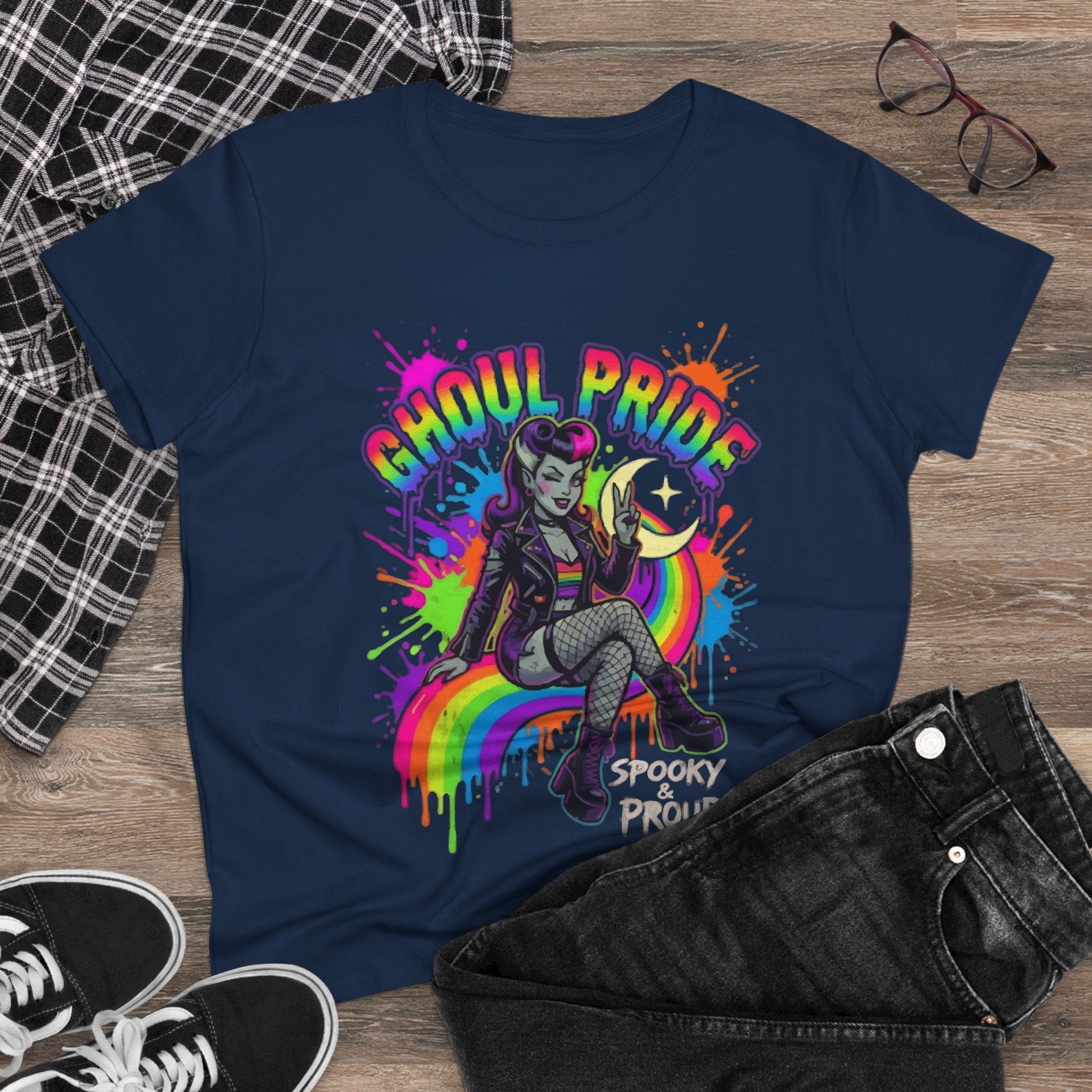 Ghoul Pride Rainbow Tee — Spooky Proud Halloween Shirt for Women