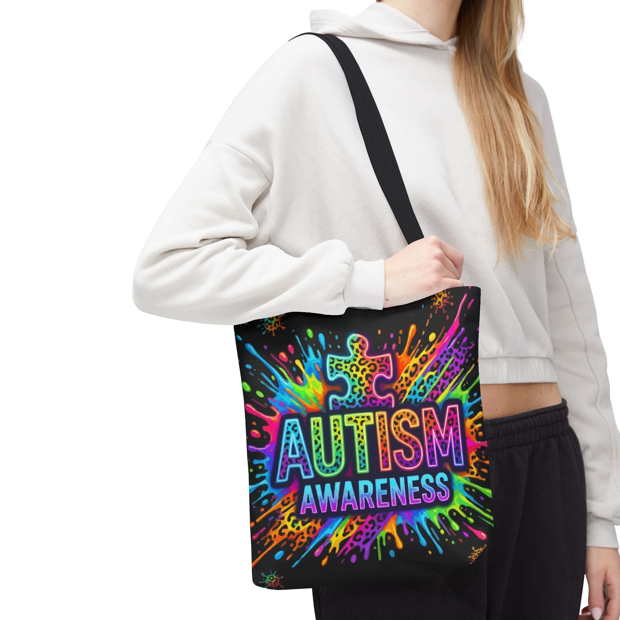 Autism Awareness Tote Bag — Colorful Puzzle Splash Eco Shopper