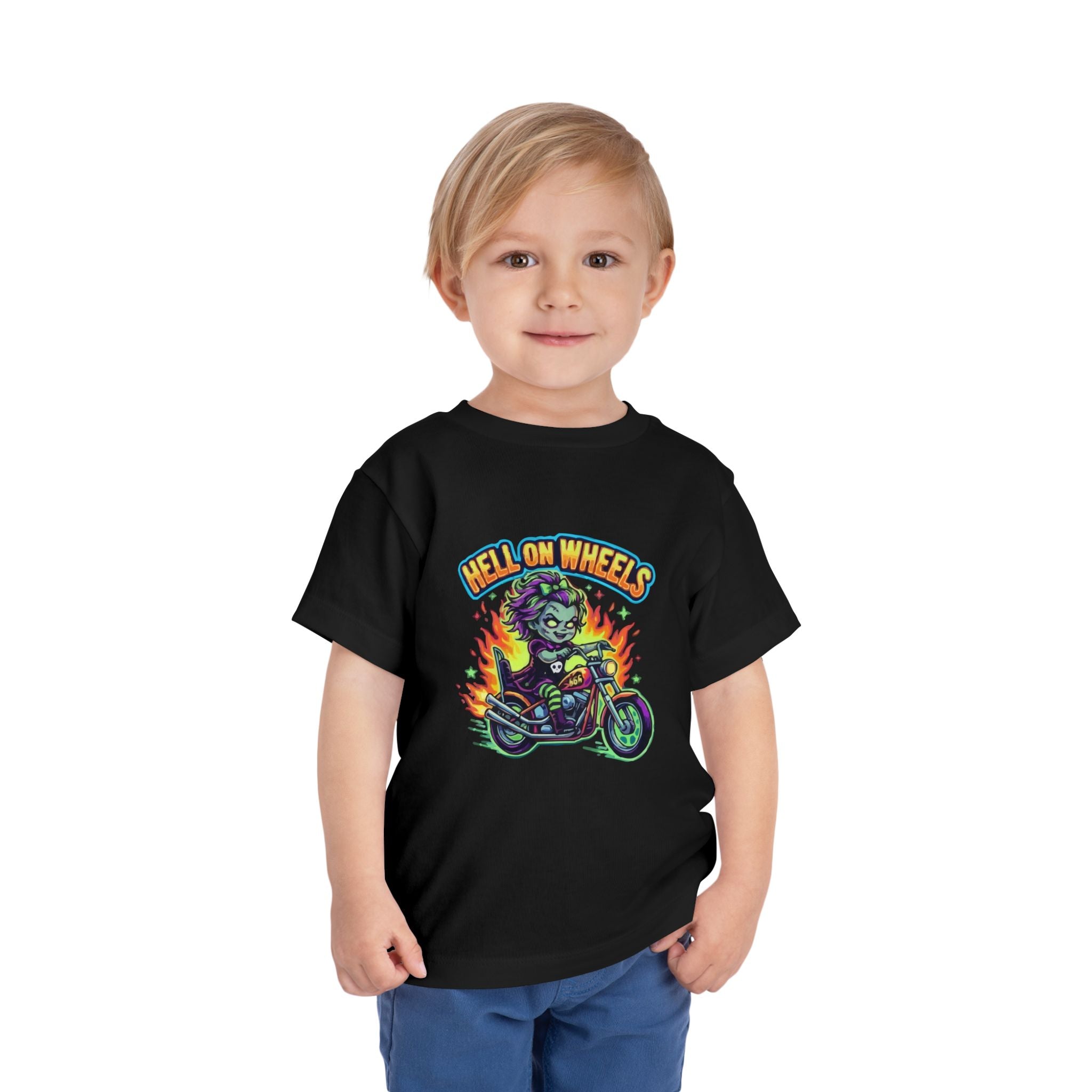 Toddler Tee — "Hell on Wheels" Biker Zombie Graphic Shirt