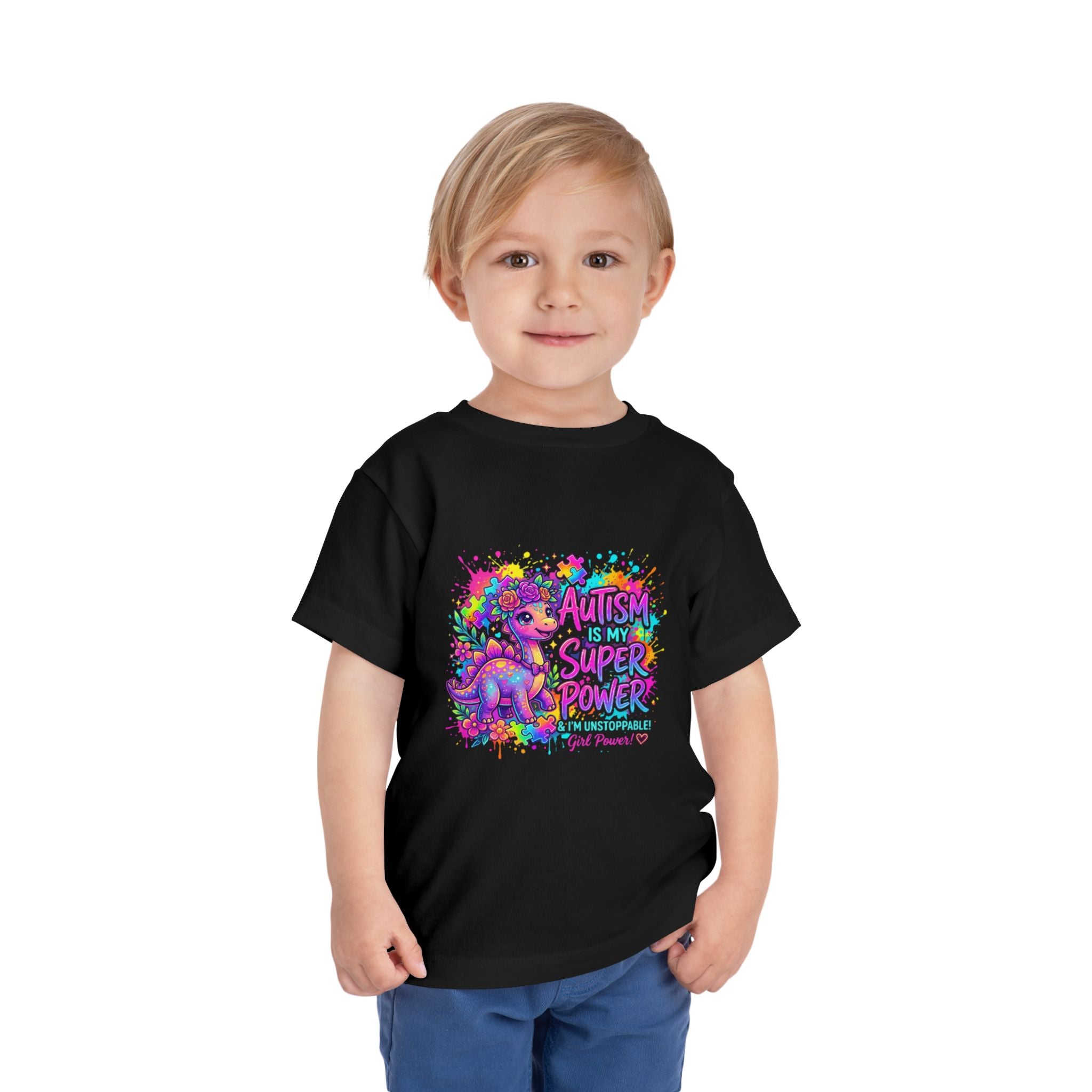 Autism Is My Superpower Toddler Tee — Colorful Dino Autism Awareness Shirt