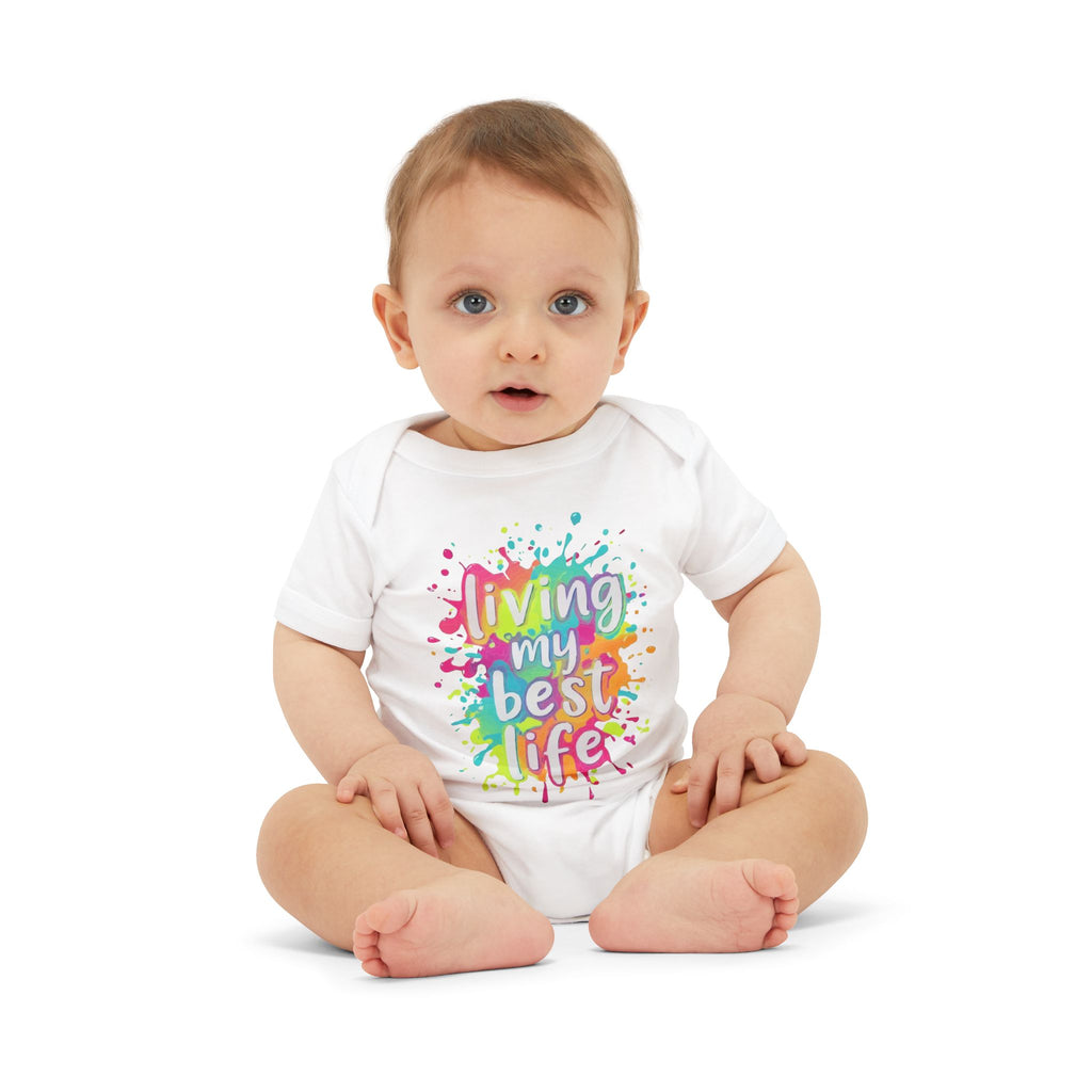 Infant One-Piece – "Living My Best Life" Colorful Splash Baby Bodysuit