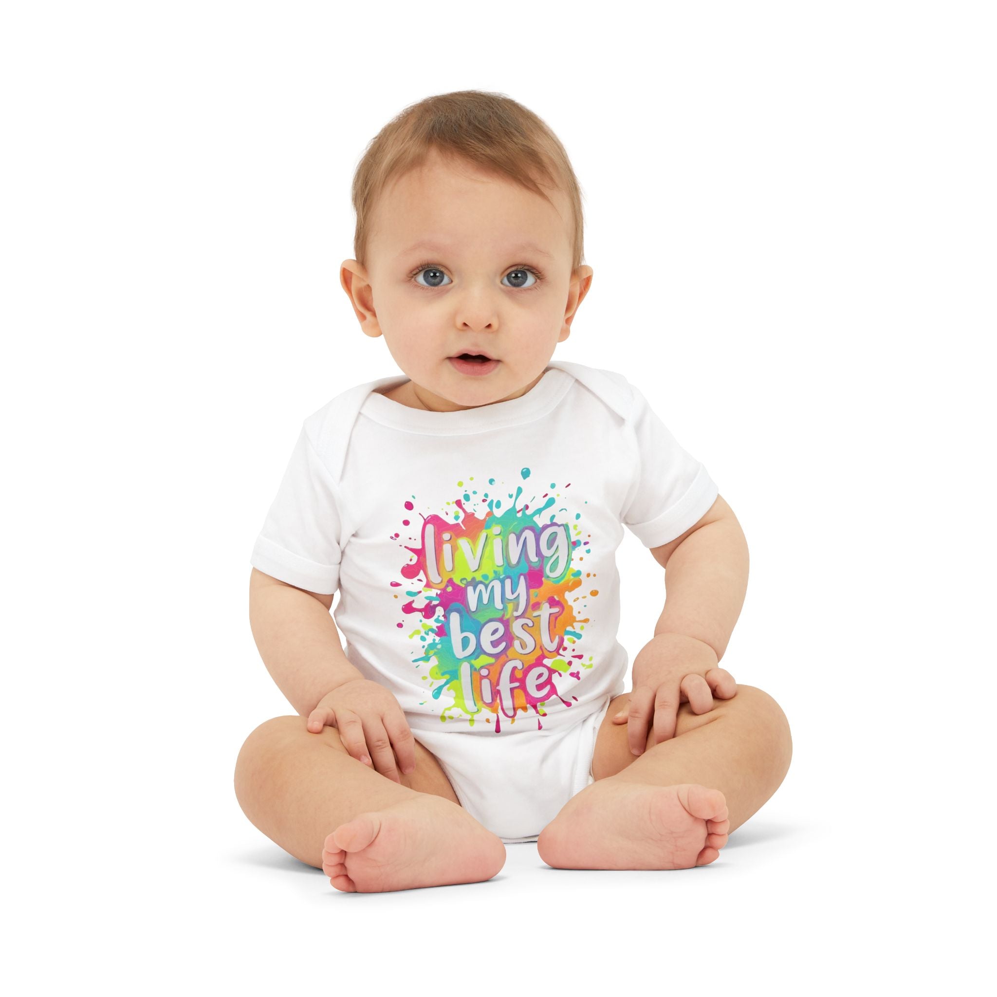 Infant One-Piece – "Living My Best Life" Colorful Splash Baby Bodysuit