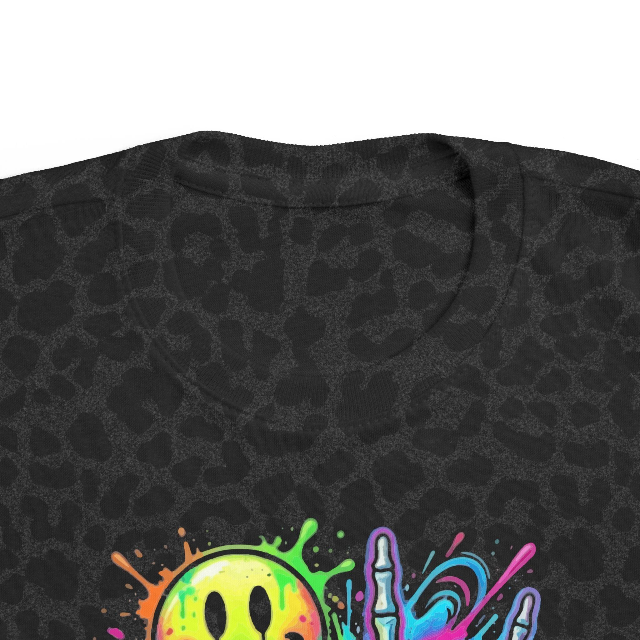 Toddler Tee - "Living My Best Life" Neon Graffiti Smile Skeleton Hand