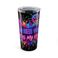20oz Autism Awareness Tumbler — "Autism Her Voice, She Is My Heart" Neon Puzzle Splash
