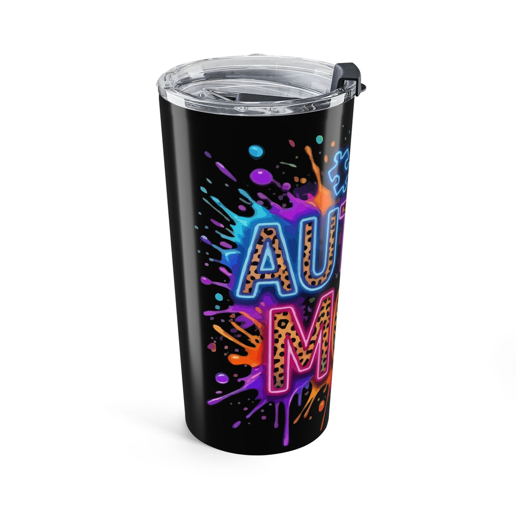 Autism Mom 20oz Travel Tumbler — Neon Puzzle Piece Support Cup