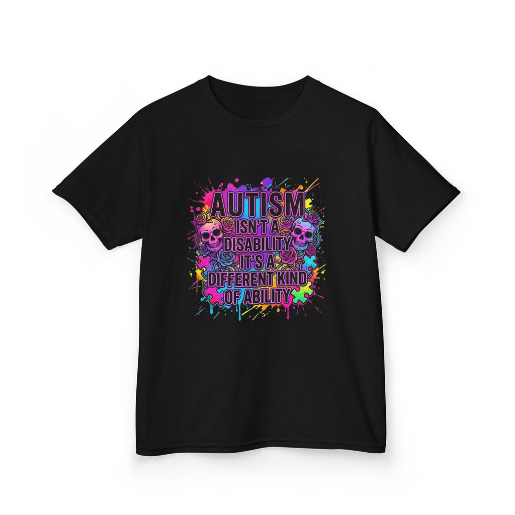 Kids Autism Pride T-Shirt — "Autism Isn’t a Disability, It’s a Different Kind of Ability" Colorful Puzzle Design