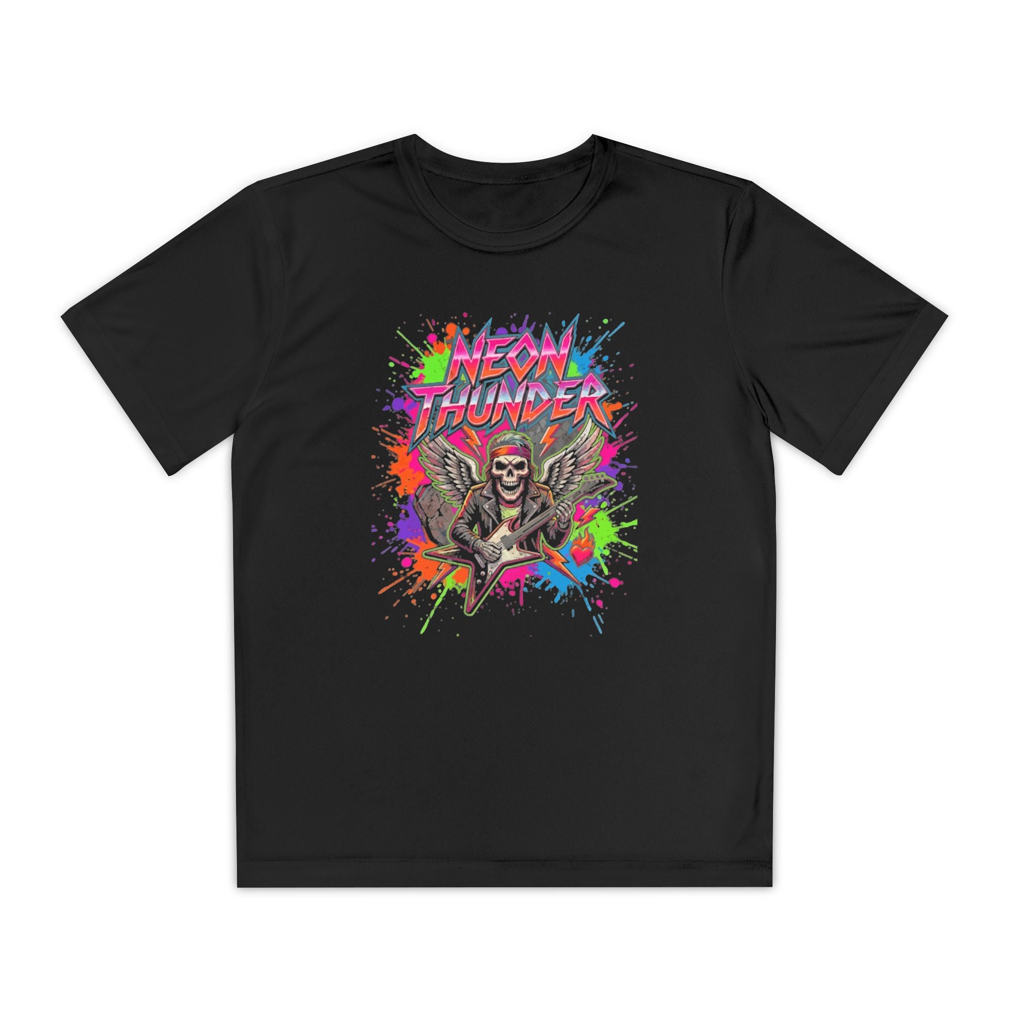 Neon Thrash Youth Tee — Skull Guitar Rocker Graphic T-Shirt