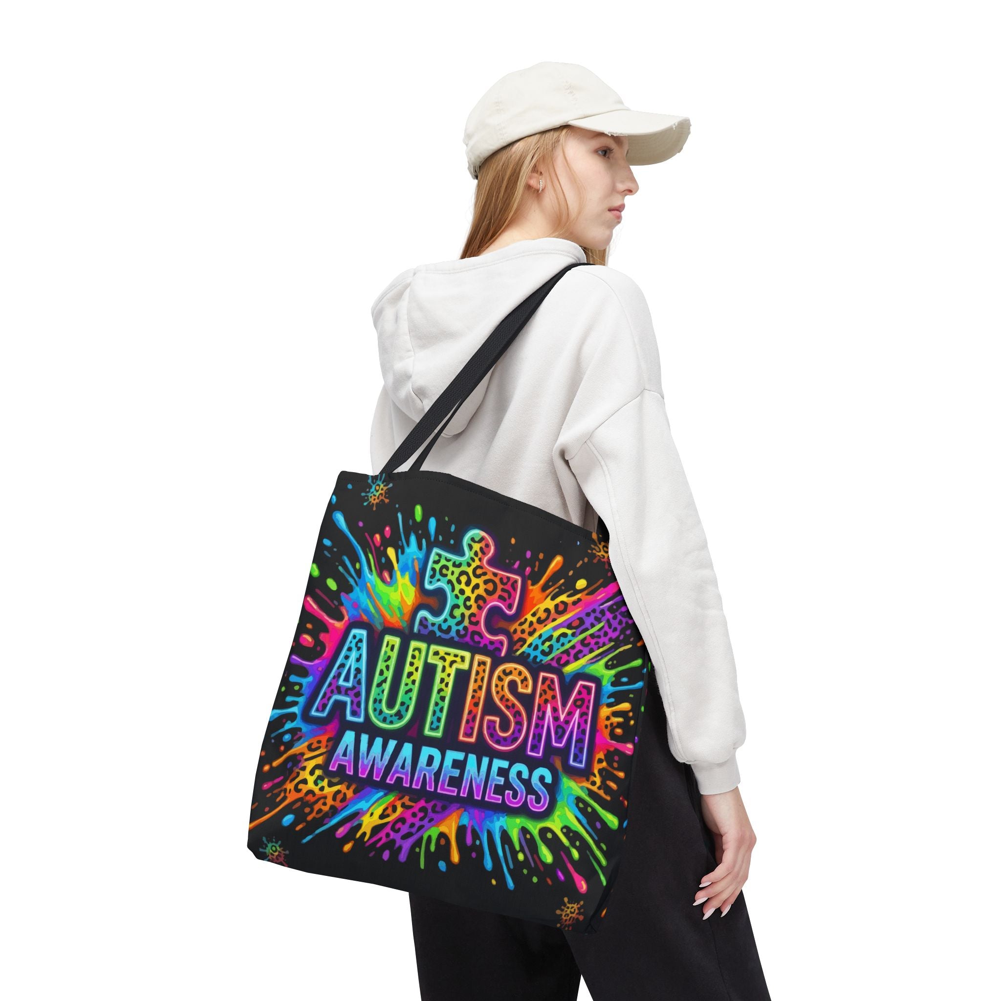 Autism Awareness Tote Bag — Colorful Puzzle Splash Eco Shopper