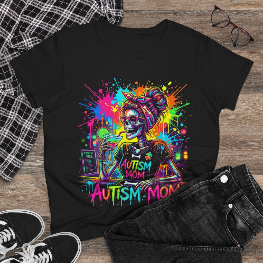 Autism Mom T-Shirt — Colorful Neon Skull Mom Support Tee