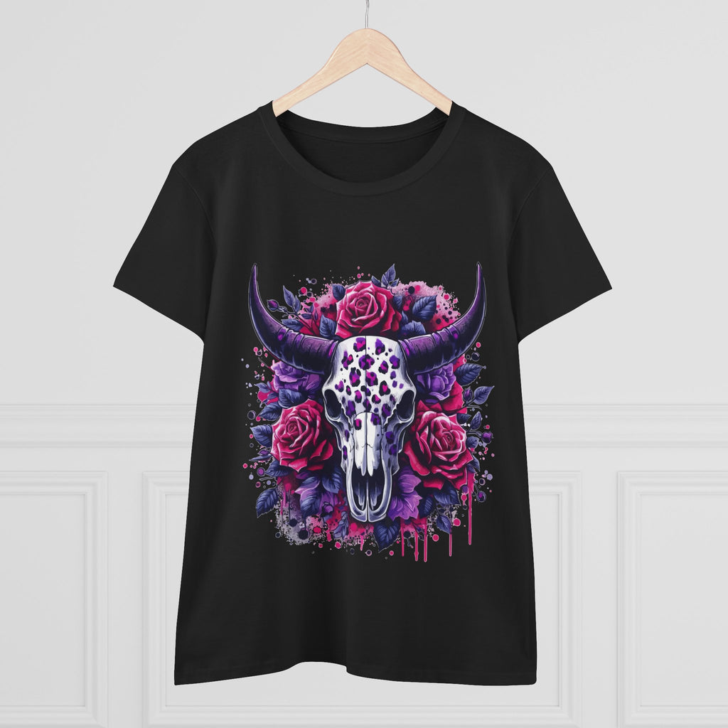 Bull Skull Rose Graphic Tee — Floral Western Women's T-Shirt