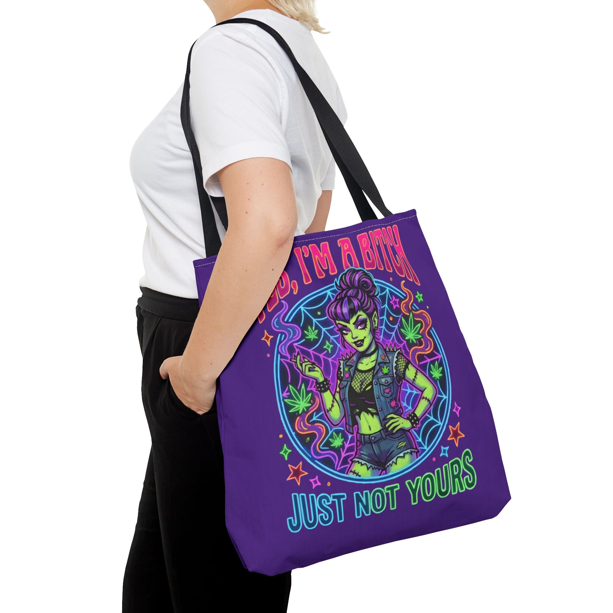 Tote Bag — "Yes I'm a Bitch (Just Not Yours)" Neon Witch Graphic