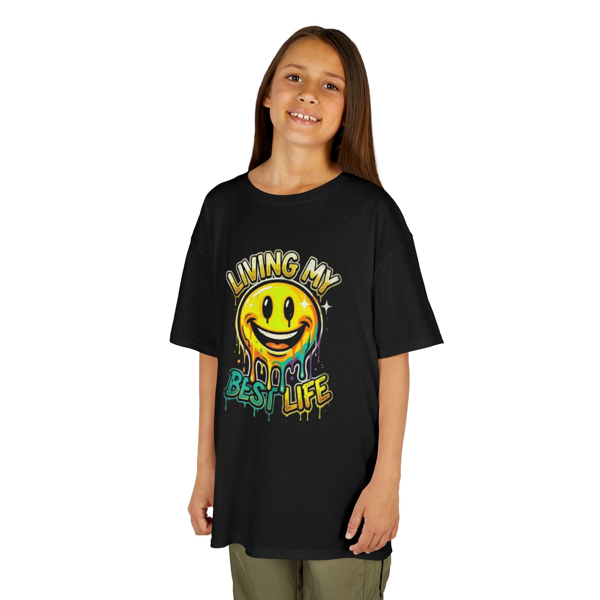 Kids T‑Shirt — "Living My Best Life" Smiley Graphic Tee