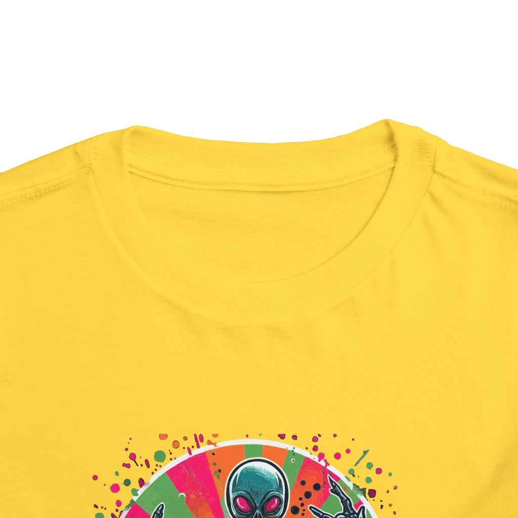 Alien Skull Skateboard Toddler Tee — Neon Skateboarder Graphic Shirt