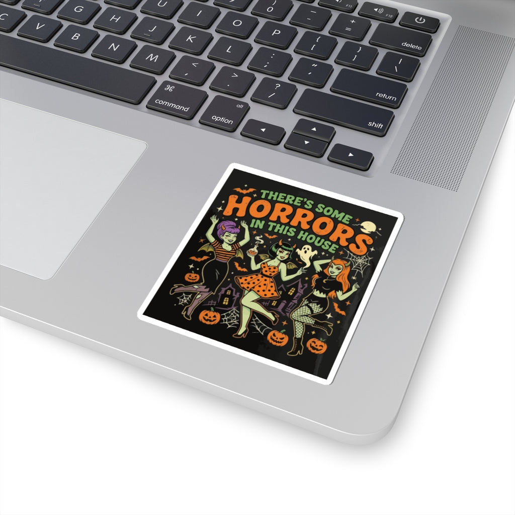 Halloween 'There's Some Horrors in This House' Kiss-Cut Sticker — Retro Pin-Up Witch Trio
