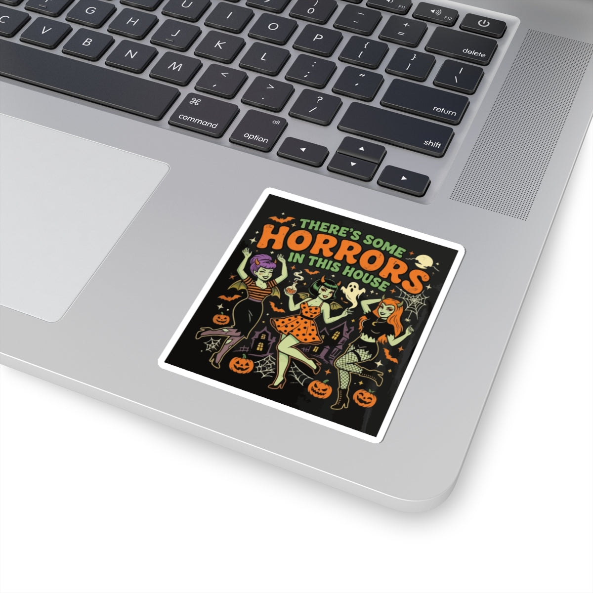Halloween 'There's Some Horrors in This House' Kiss-Cut Sticker — Retro Pin-Up Witch Trio