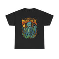 Let’s Raise Hell Skeleton Graphic Tee — Retro Neon Flames Rock T‑Shirt
