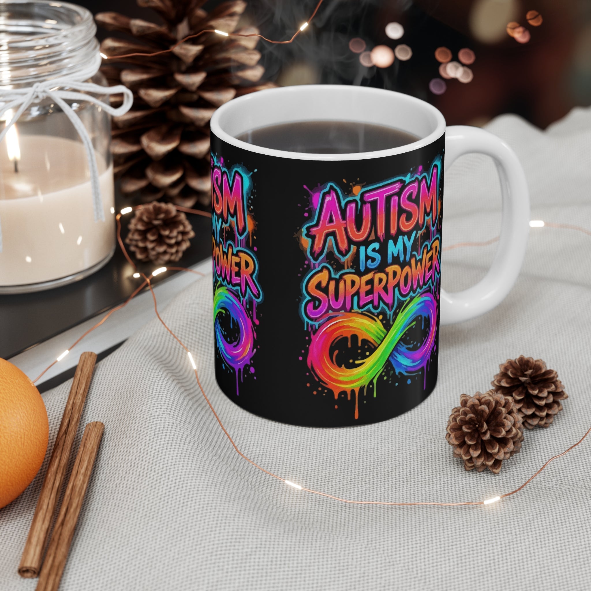 Autism Is My Superpower Mug — Rainbow Infinity Symbol 11oz