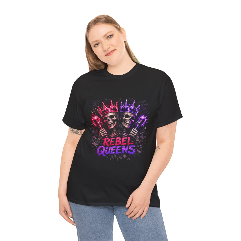 Rebel Queens Skull Tee – Neon Gothic Crown Graphic T-Shirt