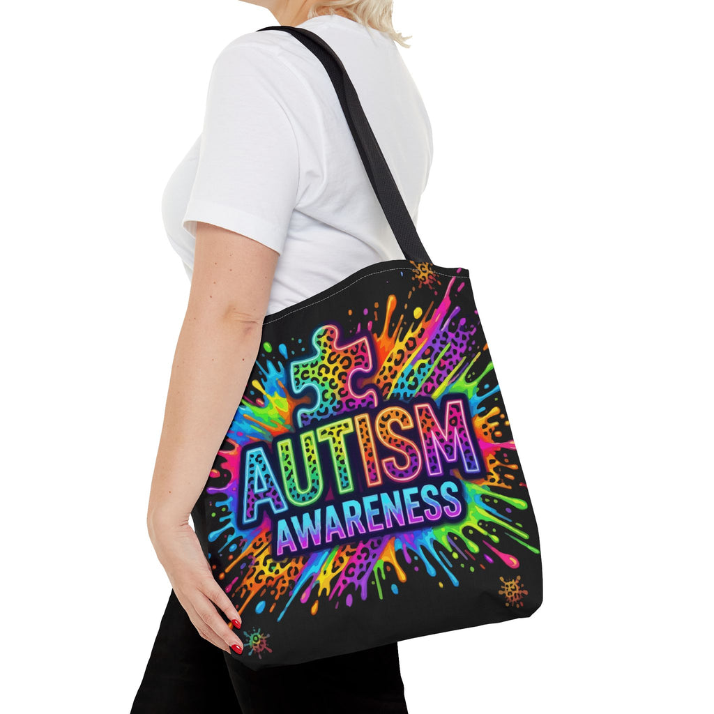 Autism Awareness Tote Bag — Colorful Puzzle Splash Eco Shopper