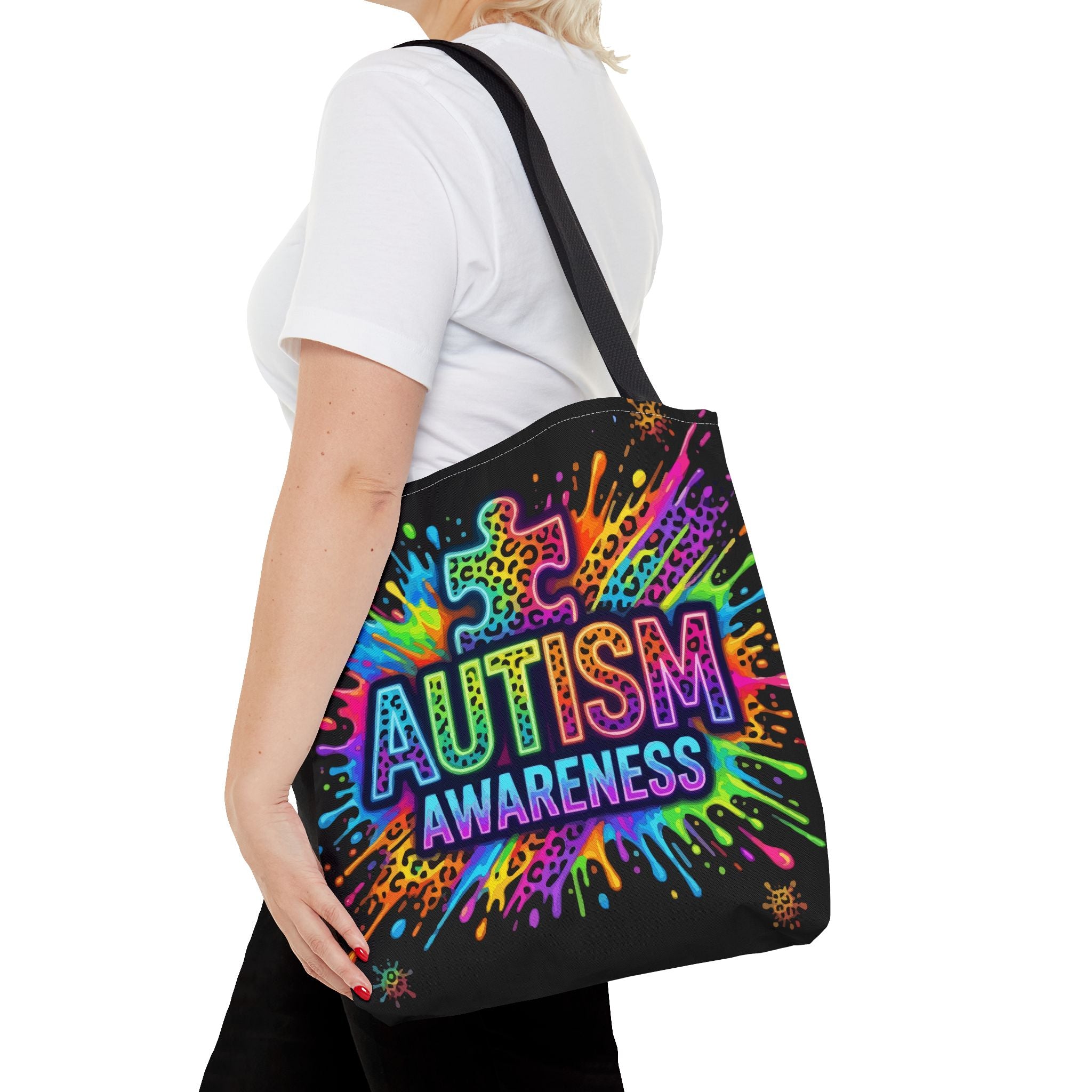 Autism Awareness Tote Bag — Colorful Puzzle Splash Eco Shopper