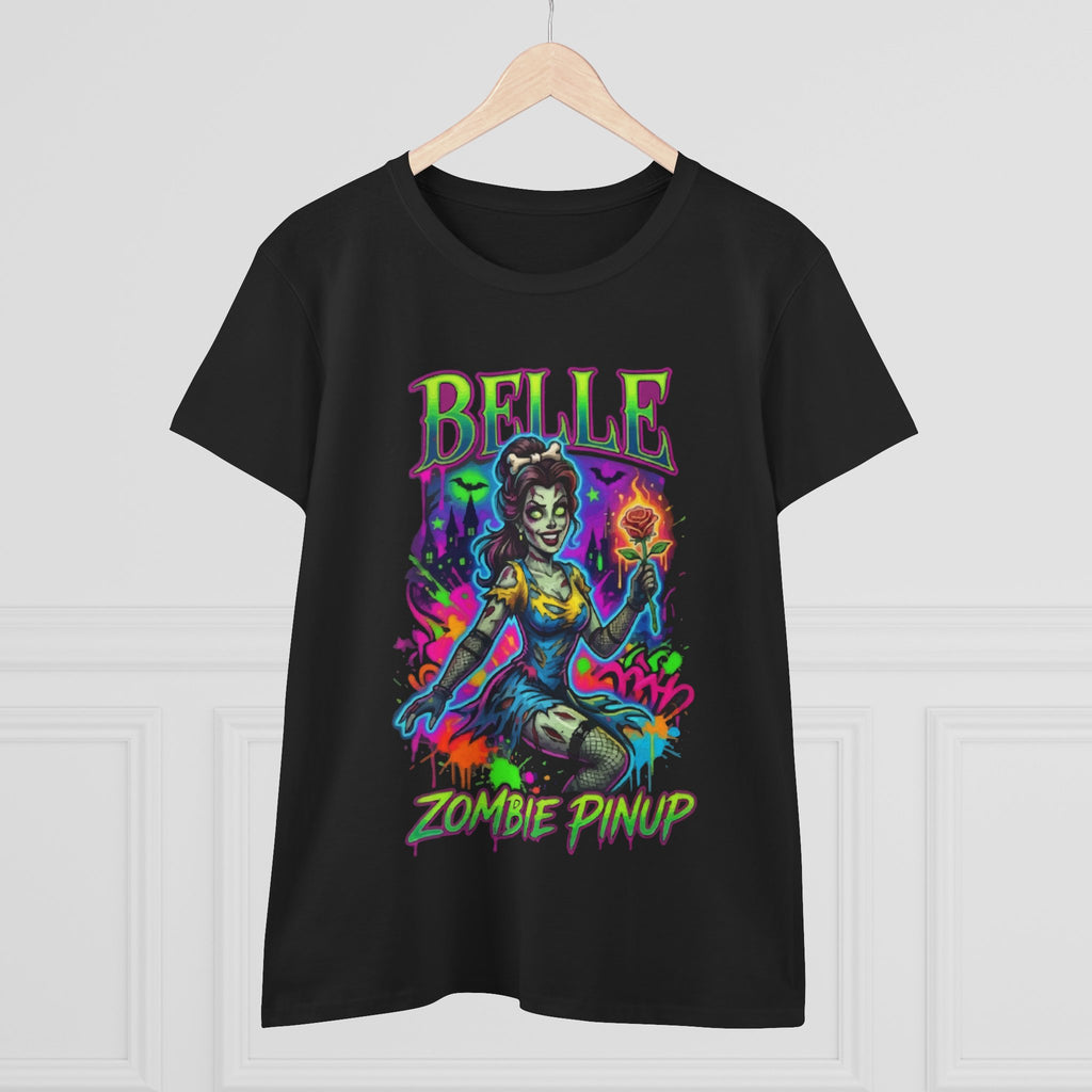 Zombie Pinup Tee — "Belle" Neon Horror Vintage Womens T-Shirt