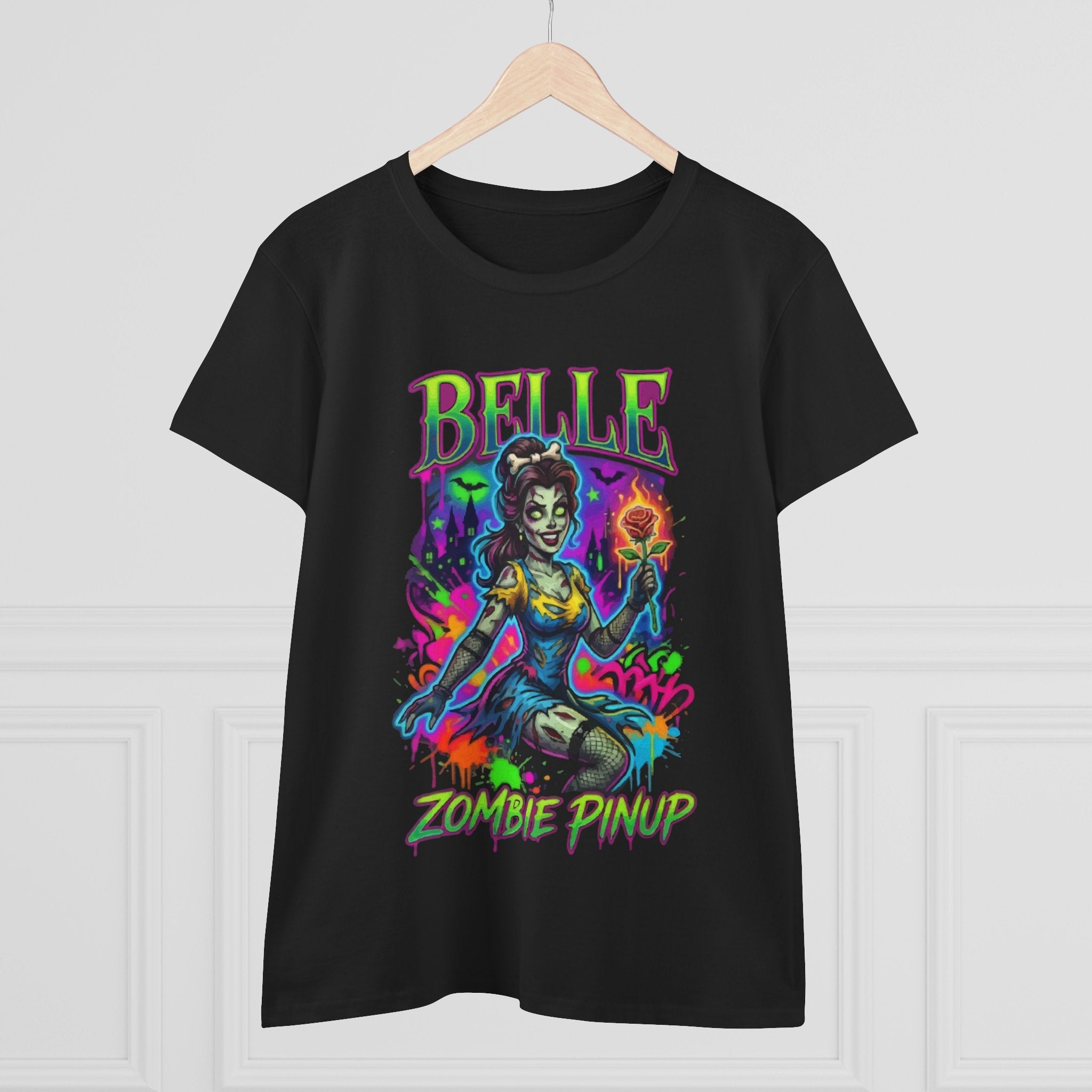 Zombie Pinup Tee — "Belle" Neon Horror Vintage Womens T-Shirt