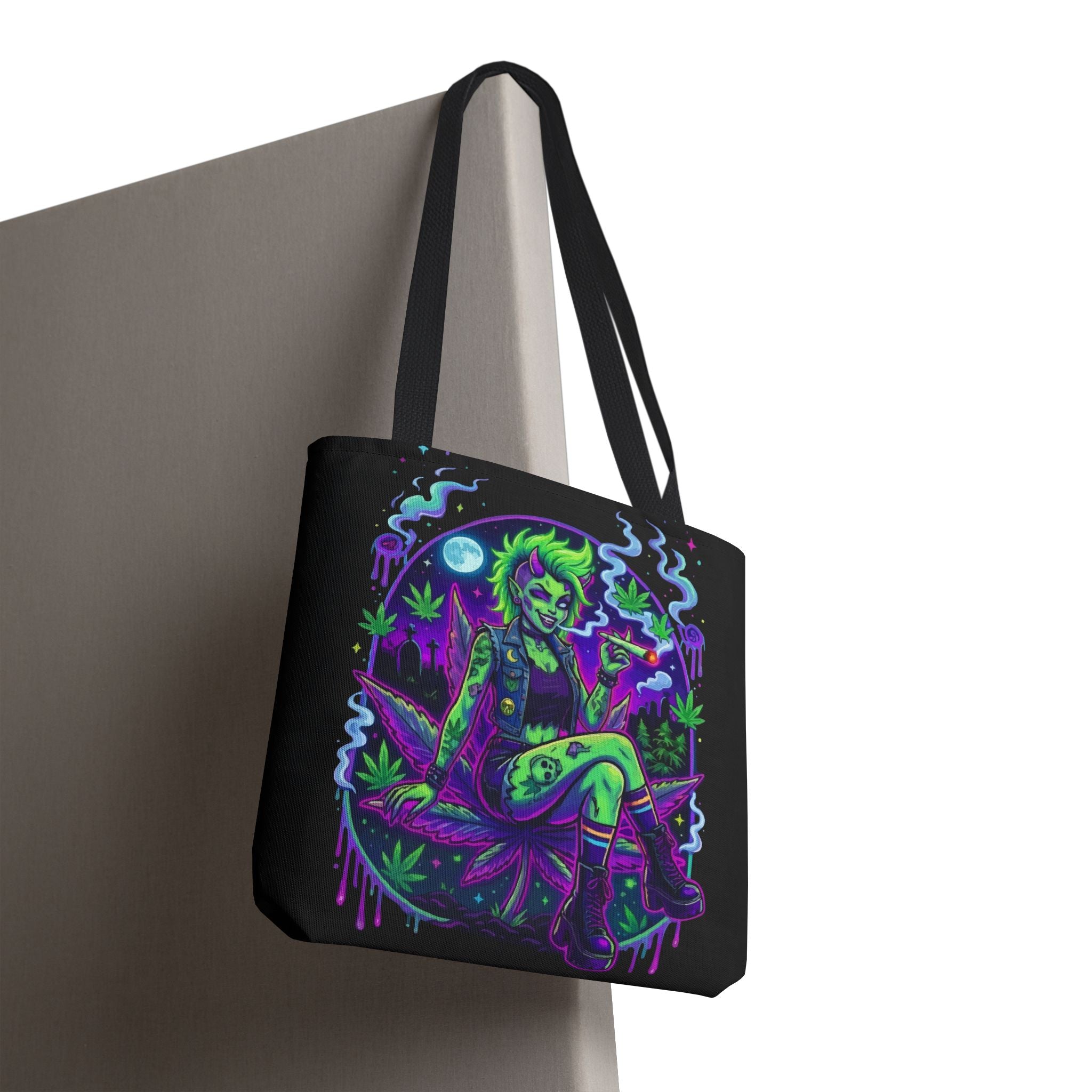 Neon Cannabis Tote Bag – Gothic Stoner Goth AOP Carryall