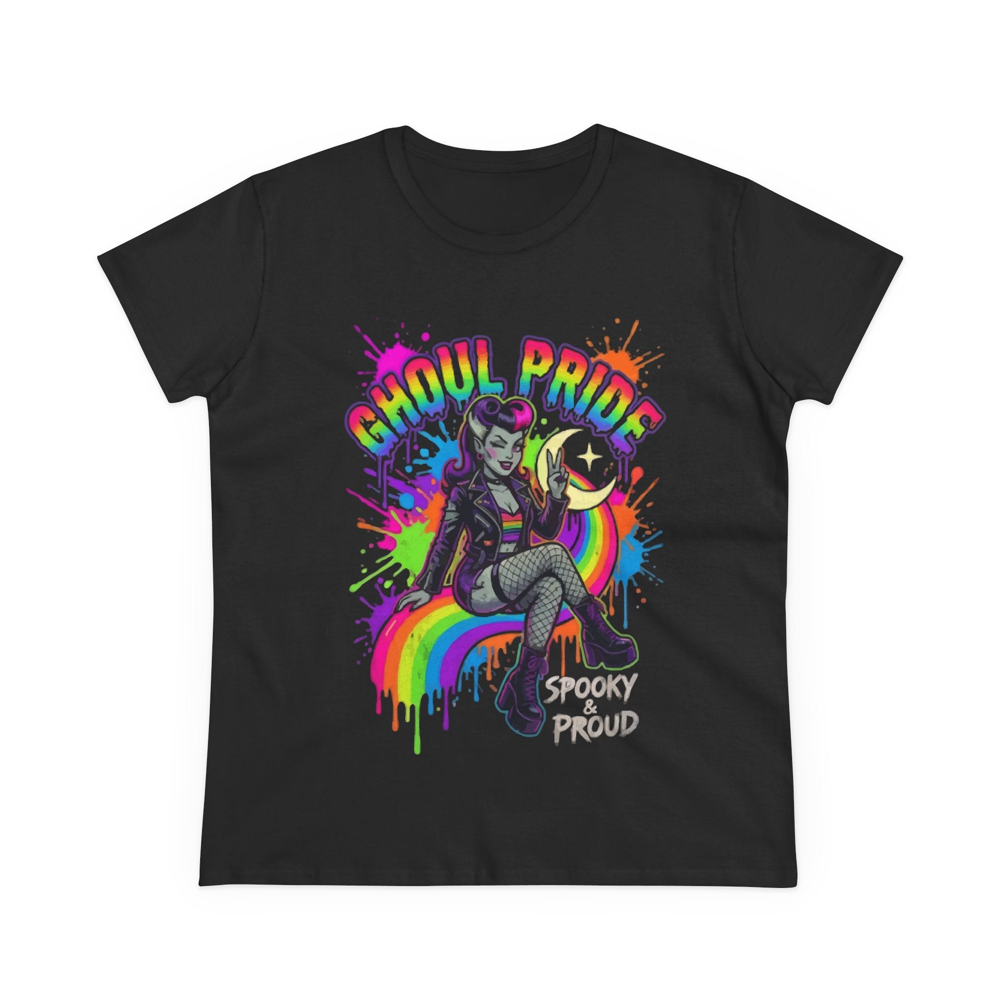 Ghoul Pride Rainbow Tee — Spooky Proud Halloween Shirt for Women