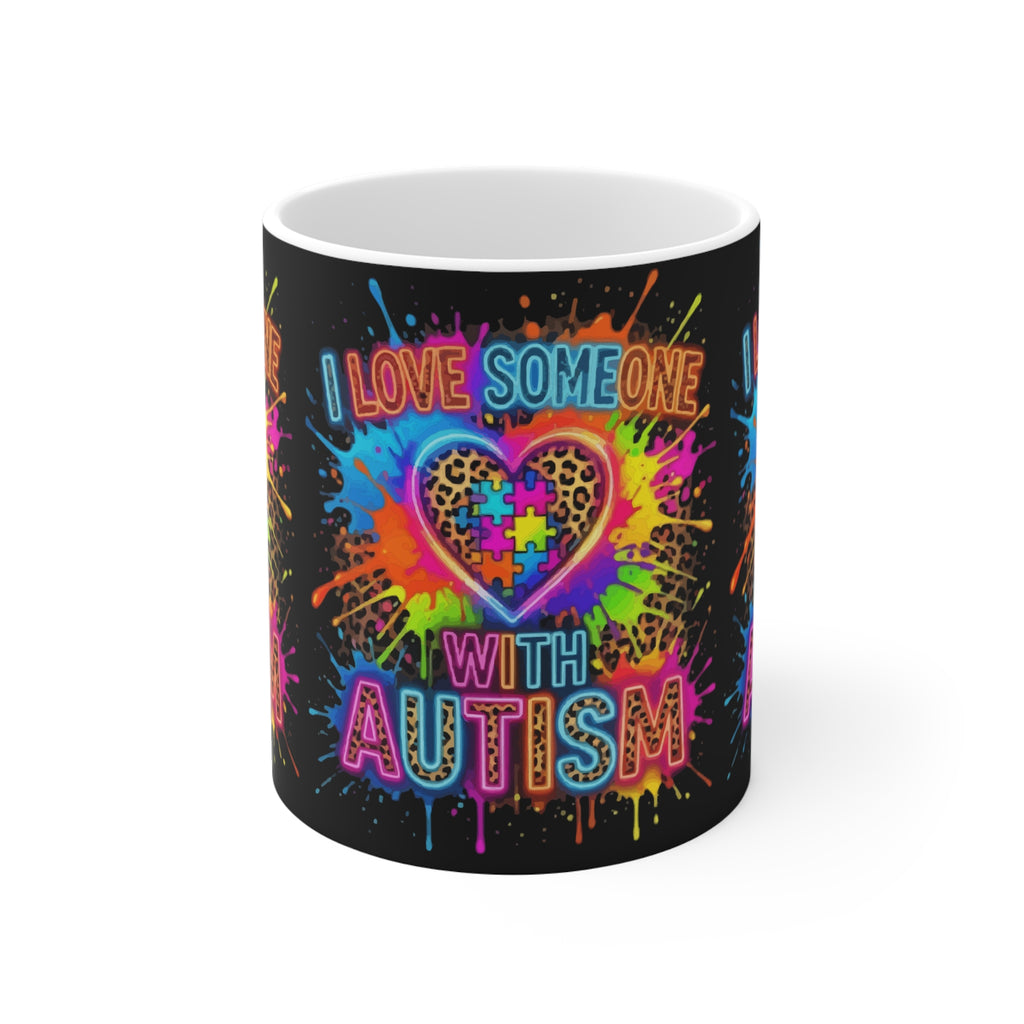 Autism Awareness Mug - "I Love Someone With Autism" Rainbow Puzzle Heart 11oz