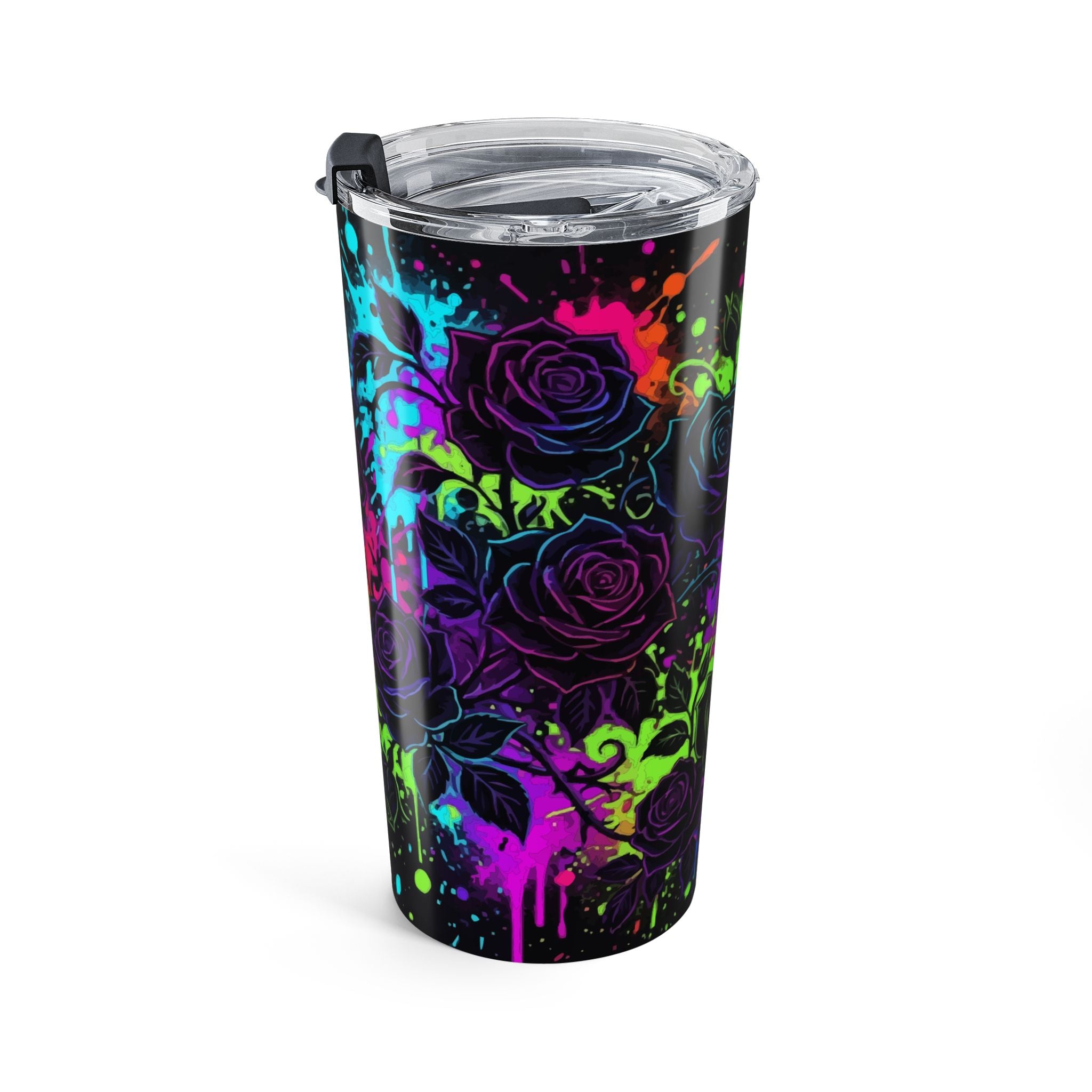 Neon Paint Splatter Rose Tumbler - 20oz Stainless Travel Cup
