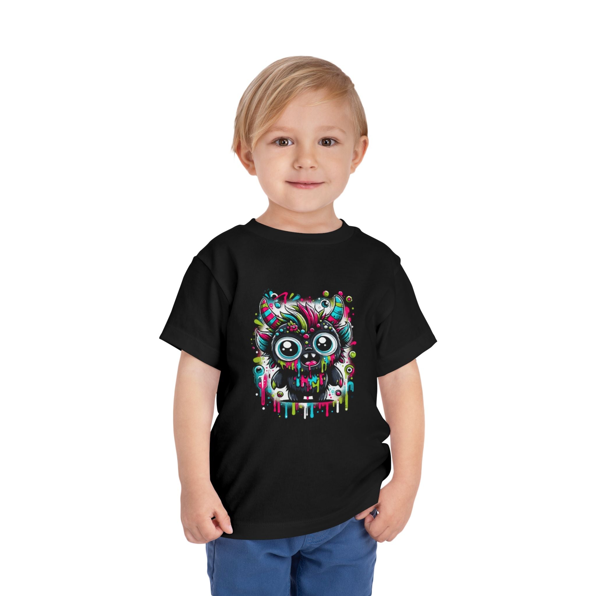 Toddler Tee — Neon Drip Cute Monster Graphic