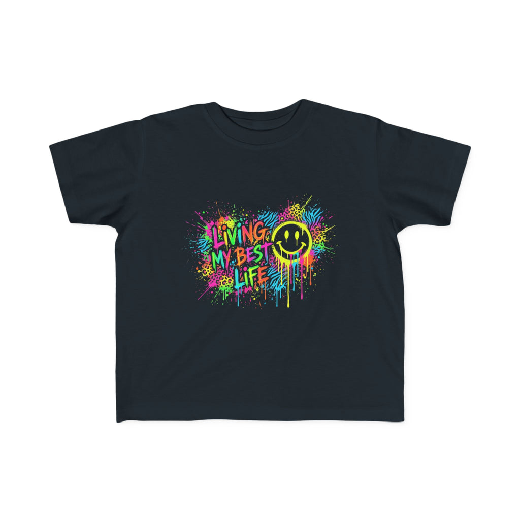 Toddler Tee — "Living My Best Life" Neon Smiley Paint Splash